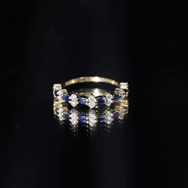 Real Blue Sapphire and Diamond Half Eternity Ring for Women AAA - Rosec Jewels