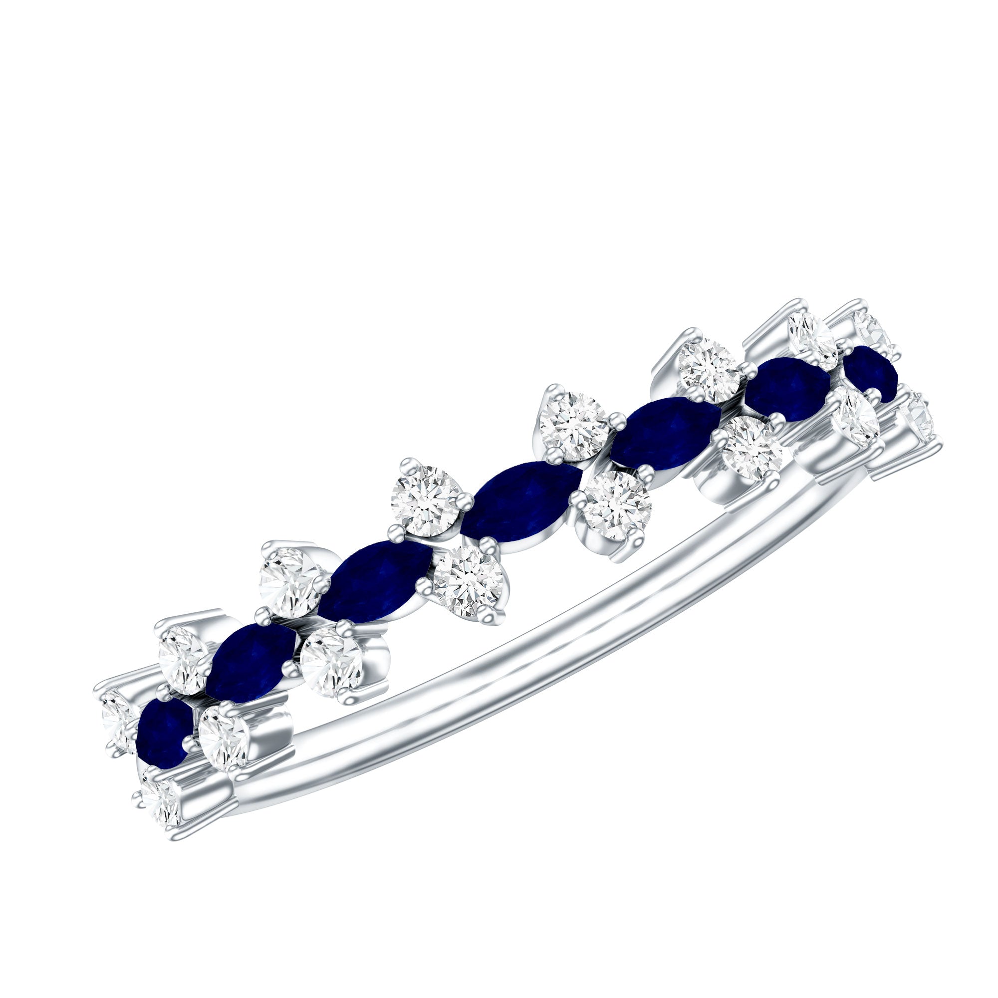 Real Blue Sapphire and Diamond Half Eternity Ring for Women AAA - Rosec Jewels