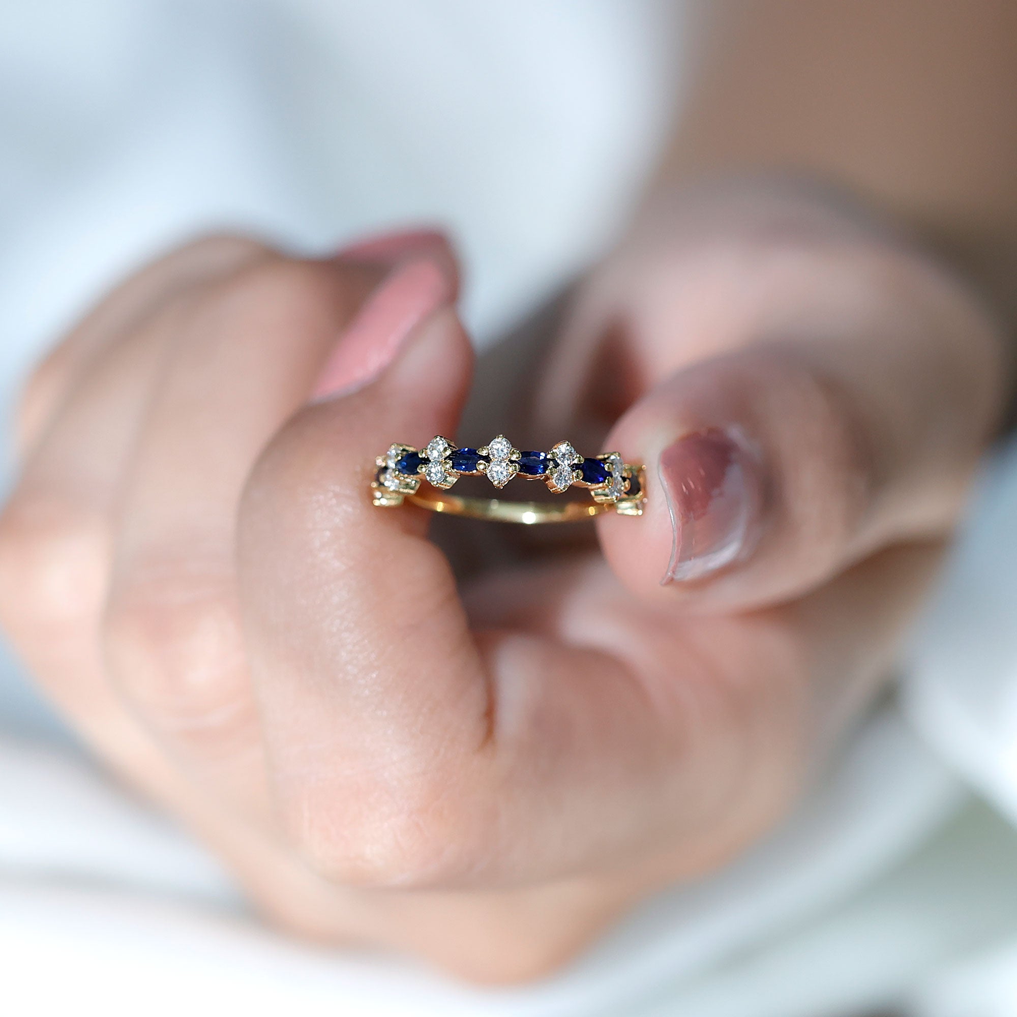 Real Blue Sapphire and Diamond Half Eternity Ring for Women AAA - Rosec Jewels