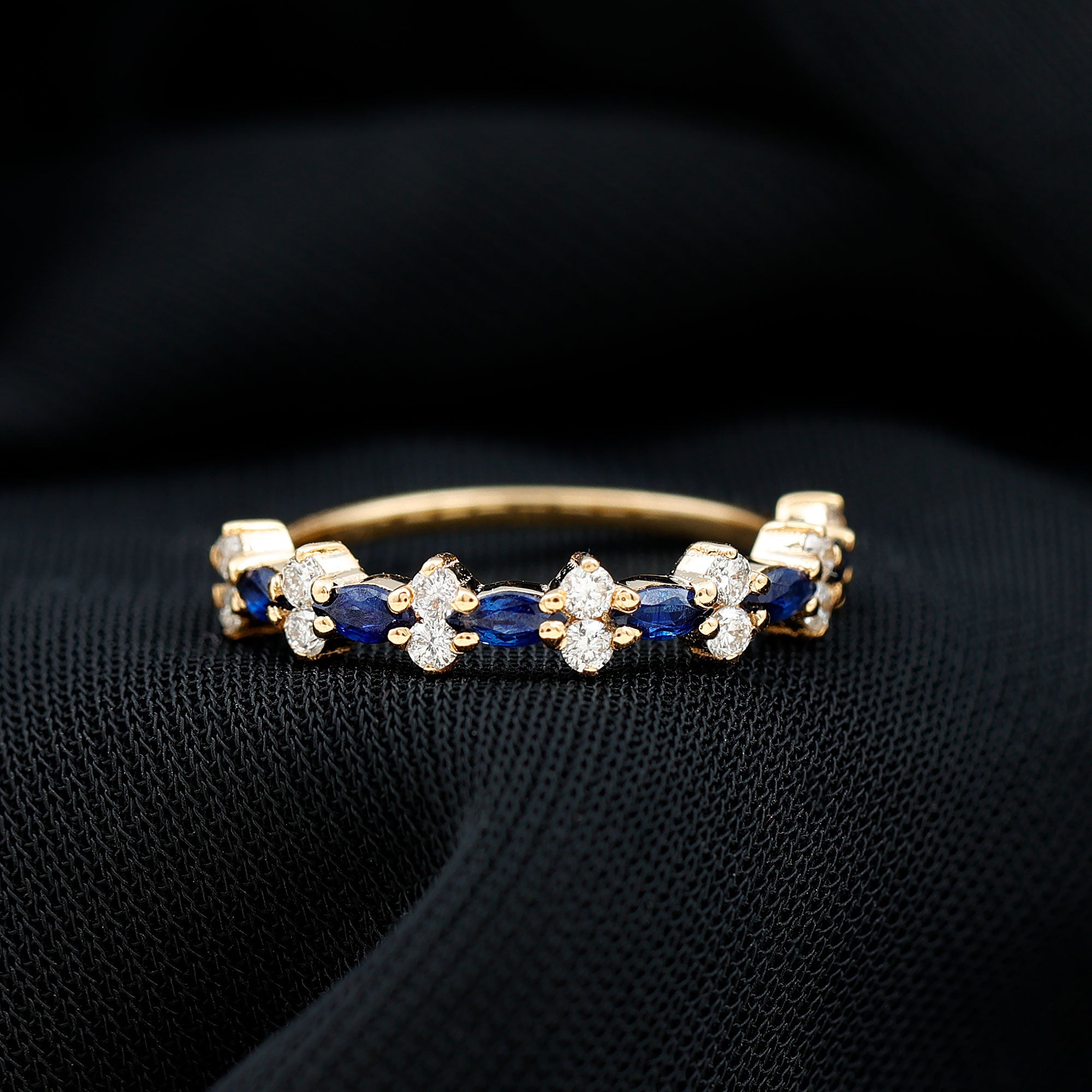 Real Blue Sapphire and Diamond Half Eternity Ring for Women AAA - Rosec Jewels