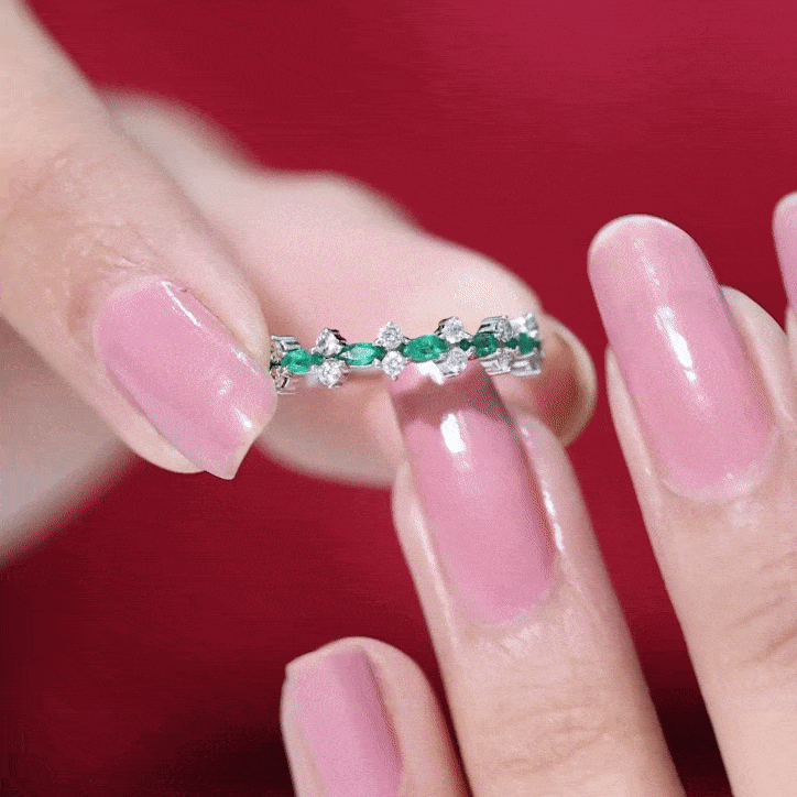 Genuine Emerald and Diamond Half Eternity Ring for Women AAA - Rosec Jewels