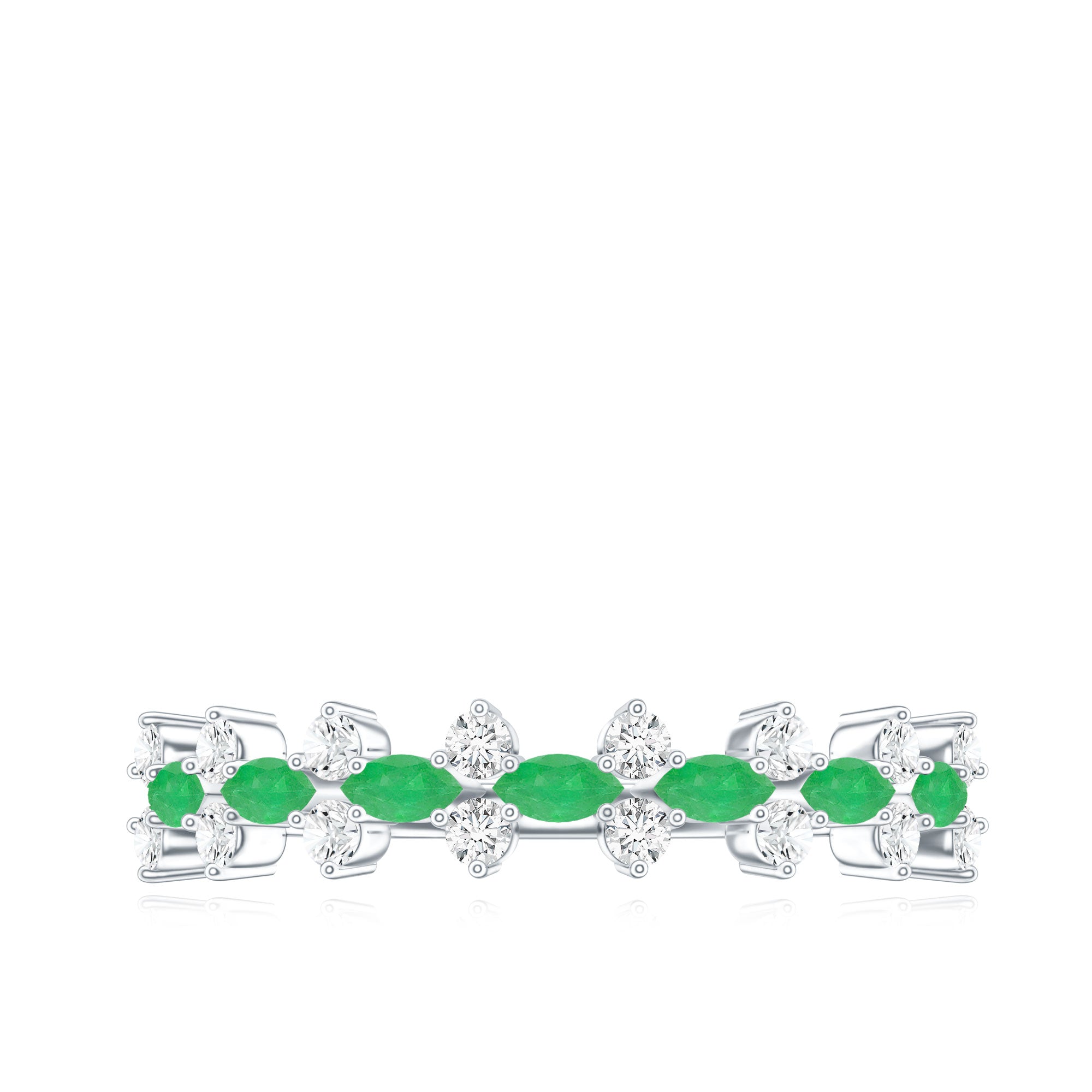 Genuine Emerald and Diamond Half Eternity Ring for Women AAA - Rosec Jewels