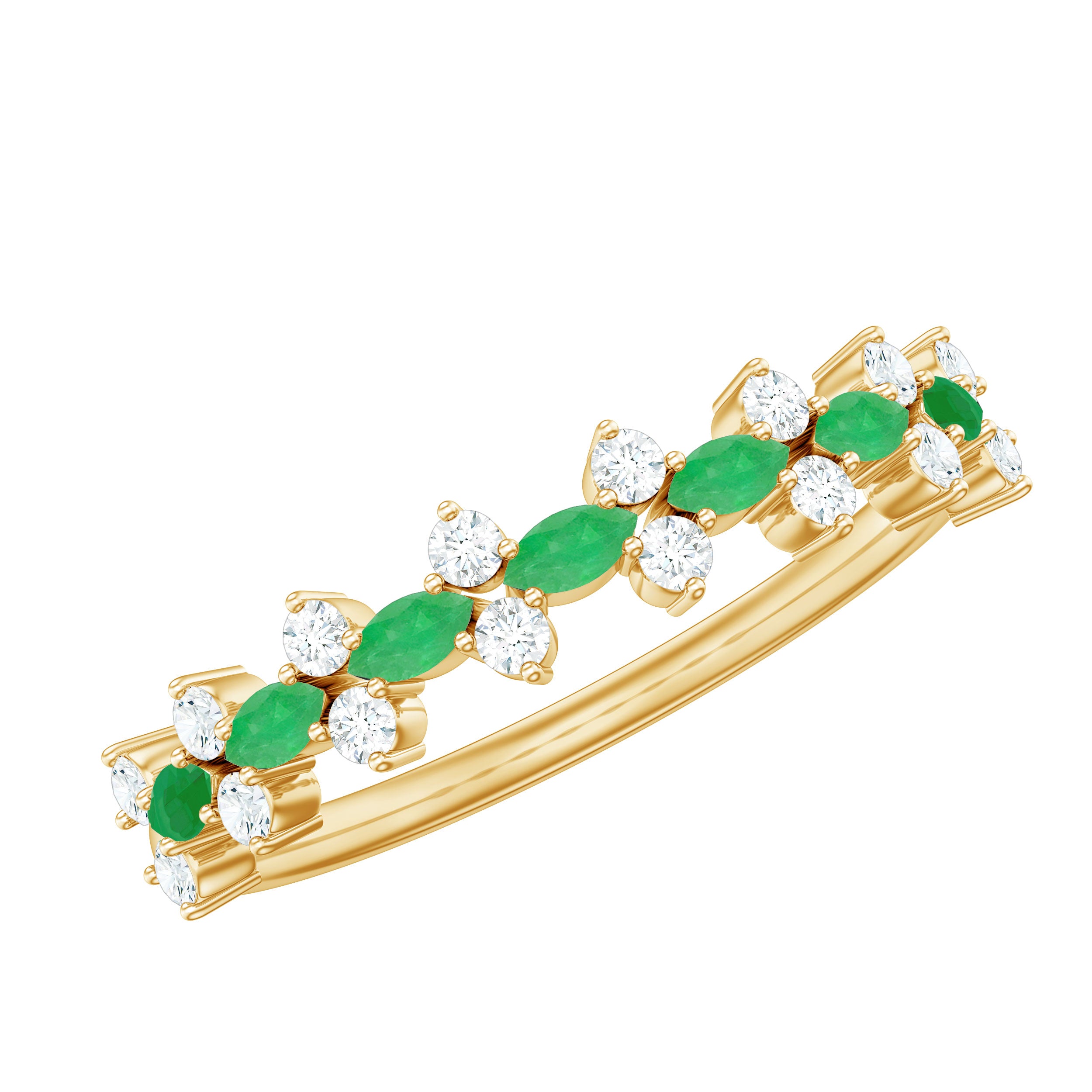 Genuine Emerald and Diamond Half Eternity Ring for Women AAA - Rosec Jewels