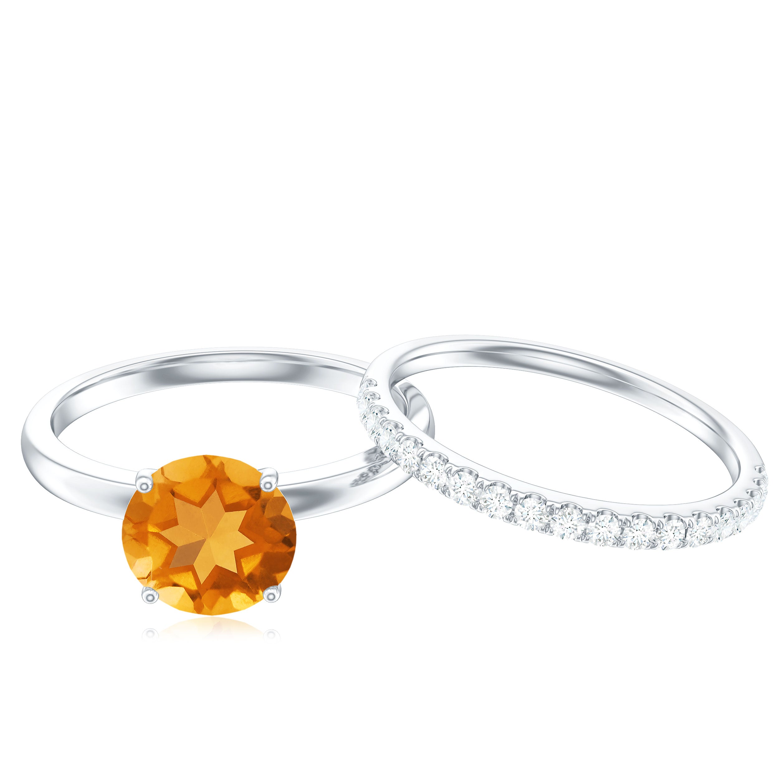 Rosec Jewels-Natural Citrine Wedding Bridal Ring Set with Diamond