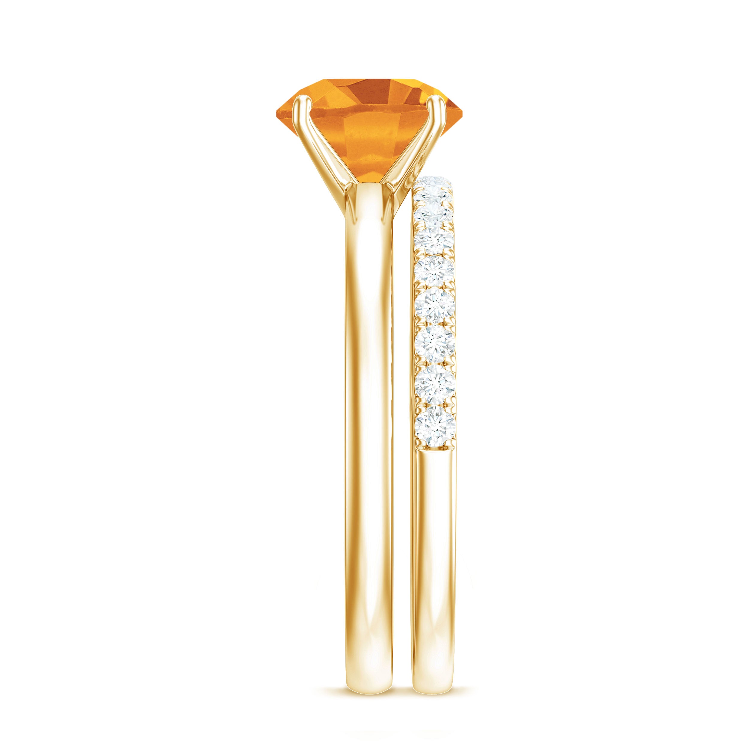 Rosec Jewels-Natural Citrine Wedding Bridal Ring Set with Diamond