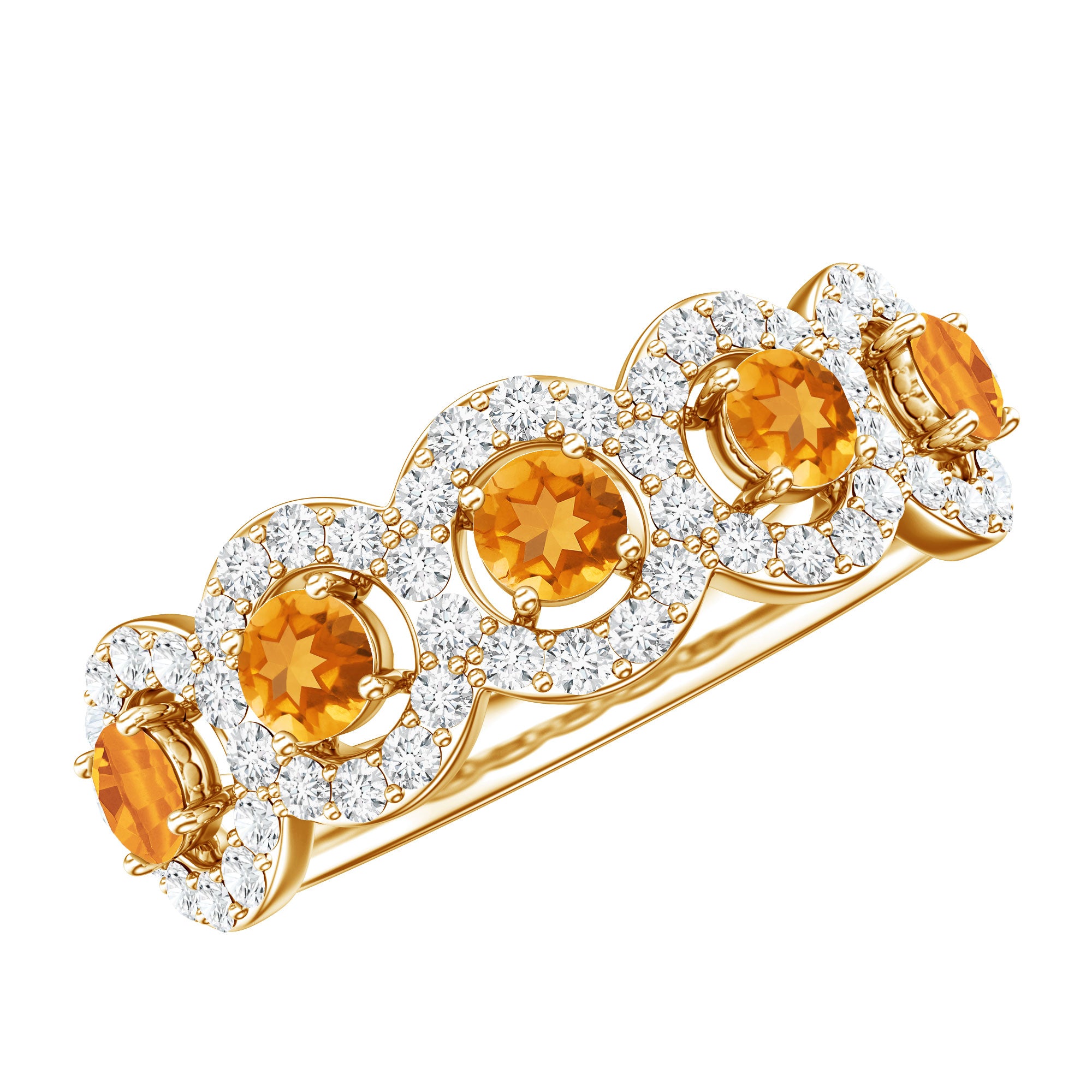 Certified Natural Citrine Diamond Half Eternity Band for Anniversary AAA - Rosec Jewels