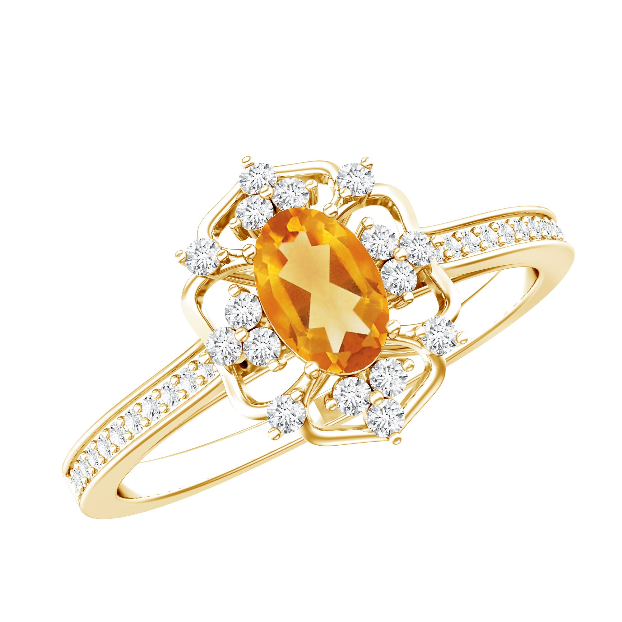 Genuine Citrine Vintage Engagement Ring in Gold Plated Silver AAA 14K Yellow Gold Plated Silver - Rosec Jewels
