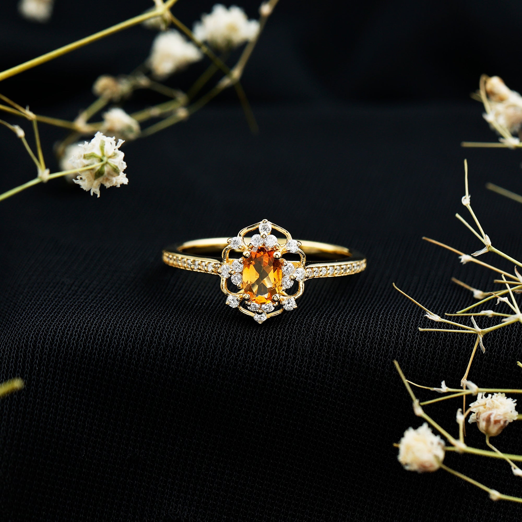 Genuine Citrine Vintage Engagement Ring in Gold Plated Silver AAA 14K Yellow Gold Plated Silver - Rosec Jewels
