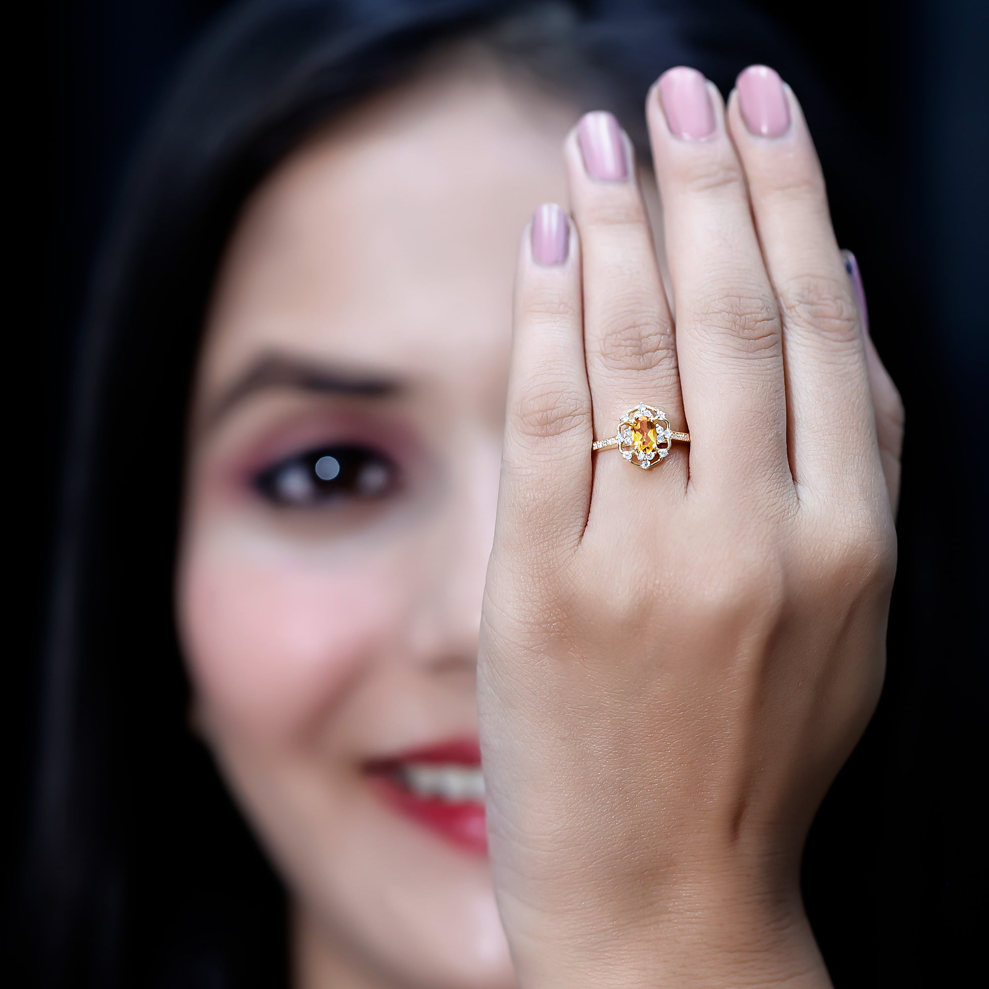 Genuine Citrine Vintage Engagement Ring in Gold Plated Silver AAA 14K Yellow Gold Plated Silver - Rosec Jewels