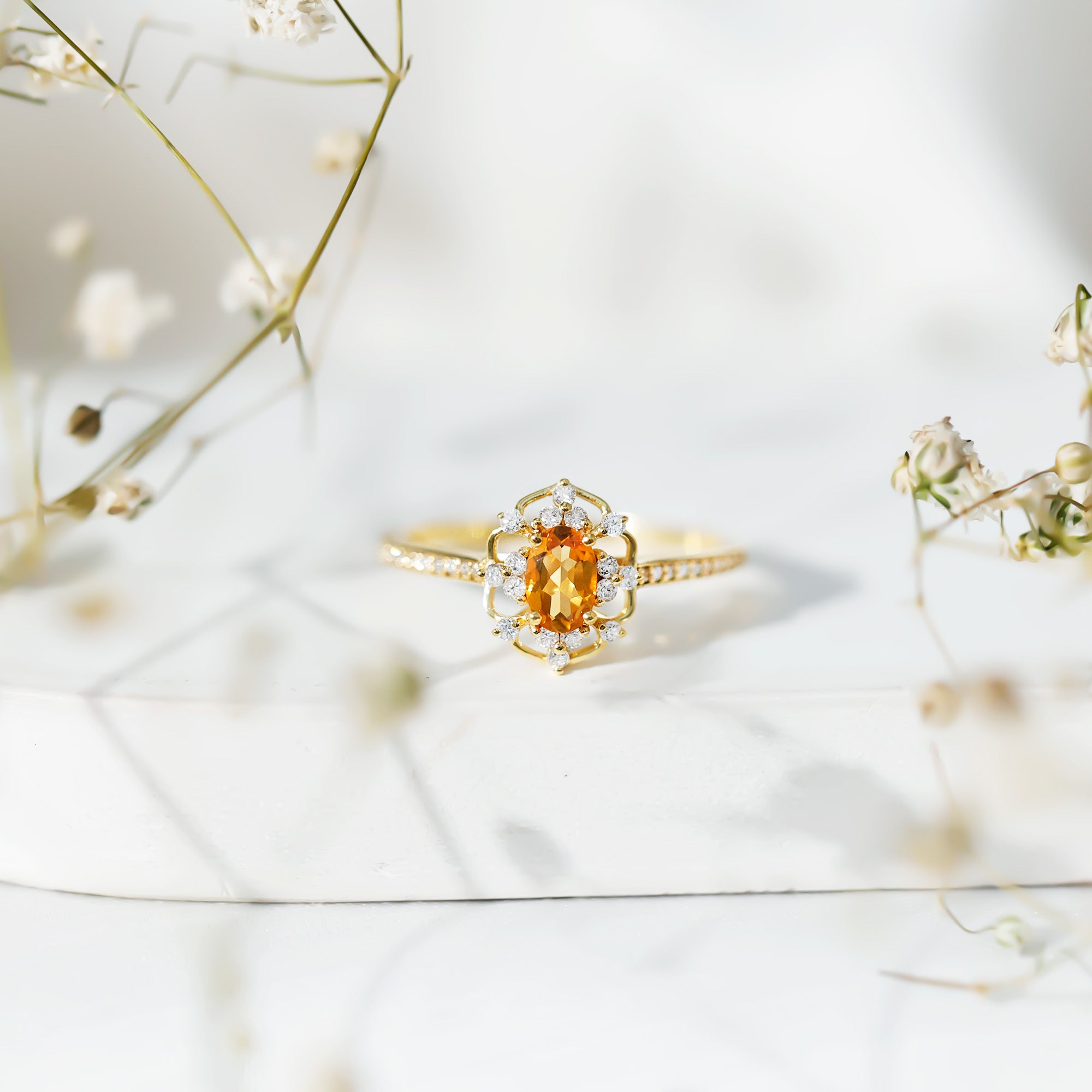Genuine Citrine Vintage Engagement Ring in Gold Plated Silver AAA 14K Yellow Gold Plated Silver - Rosec Jewels