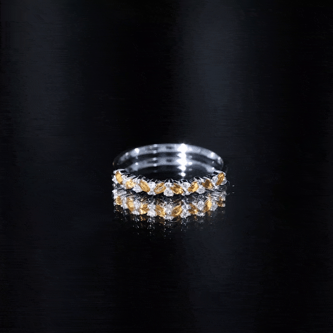 Genuine Marquise Citrine Half Eternity Ring with Diamond AAA - Rosec Jewels