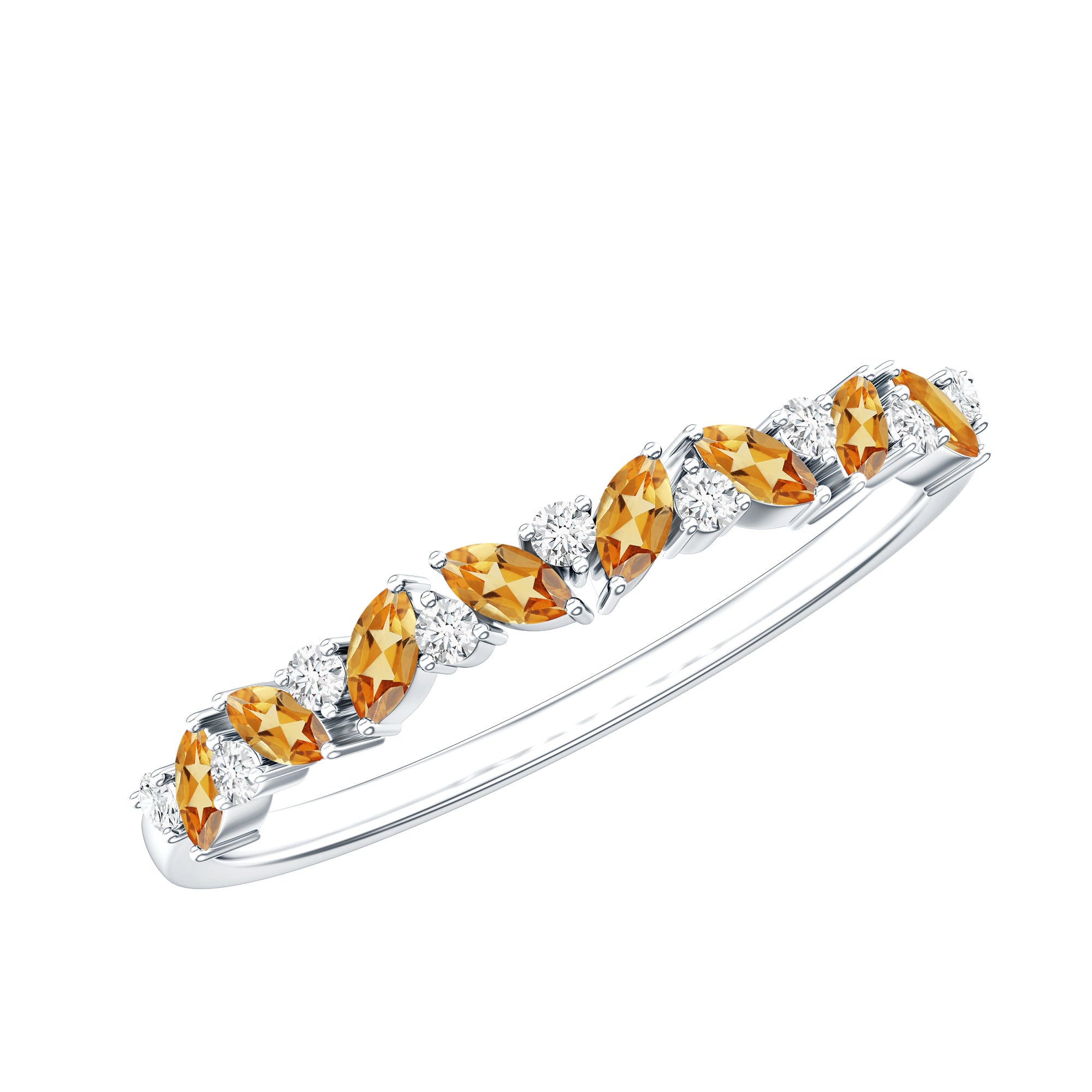 Genuine Marquise Citrine Half Eternity Ring with Diamond AAA - Rosec Jewels