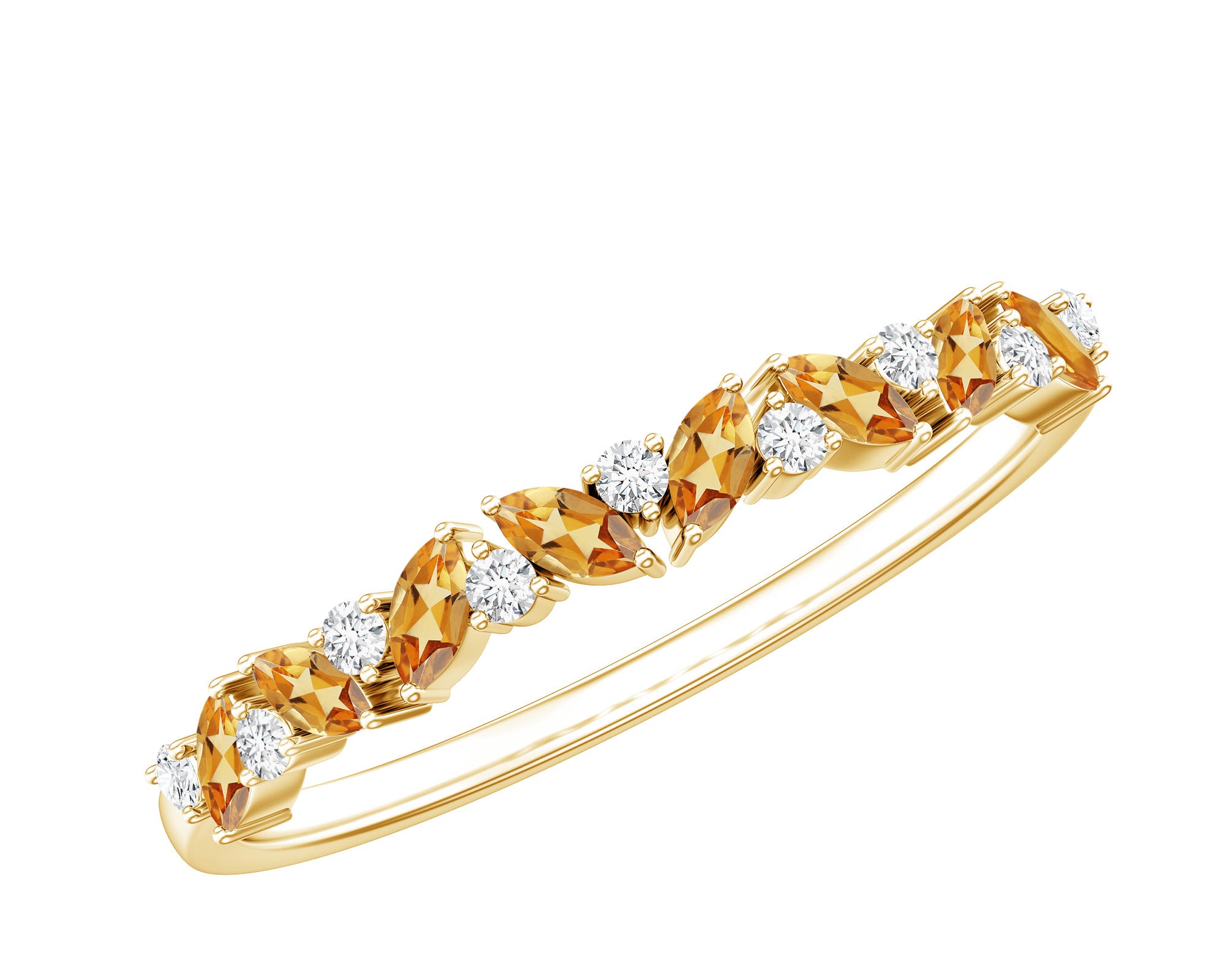 Genuine Marquise Citrine Half Eternity Ring with Diamond AAA - Rosec Jewels