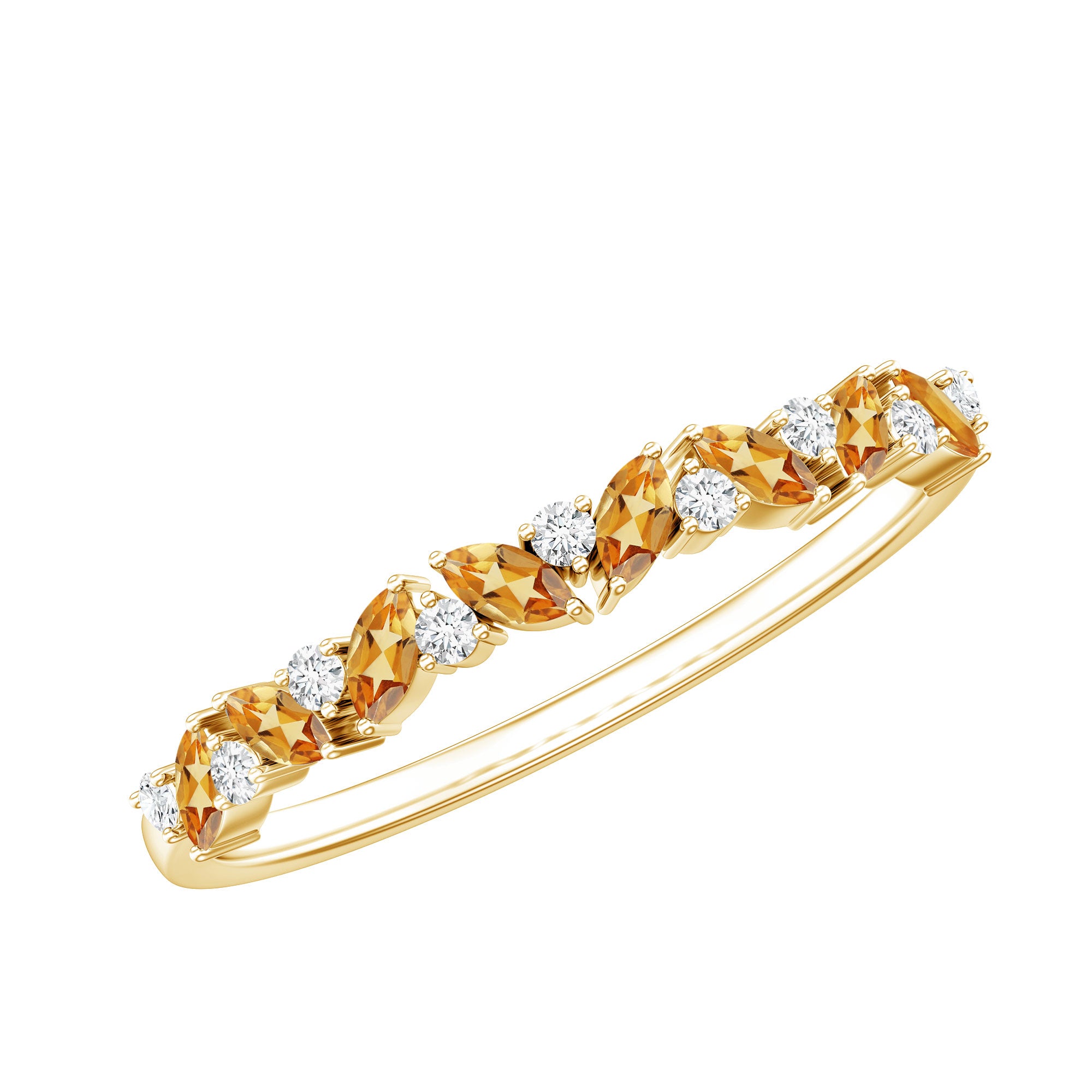 Genuine Marquise Citrine Half Eternity Ring with Diamond AAA - Rosec Jewels