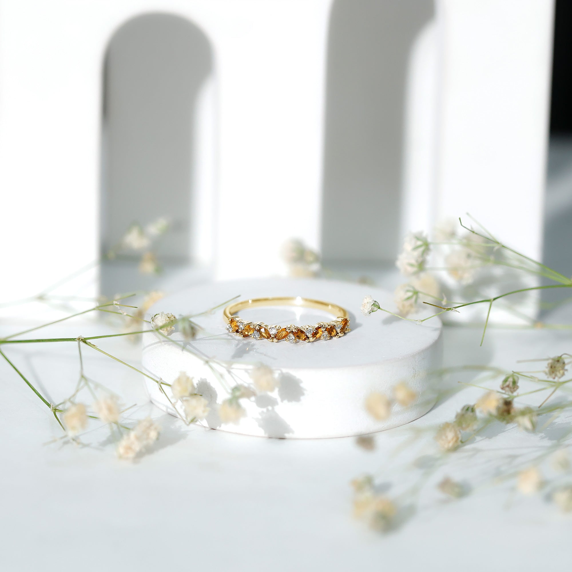 Genuine Marquise Citrine Half Eternity Ring with Diamond AAA - Rosec Jewels