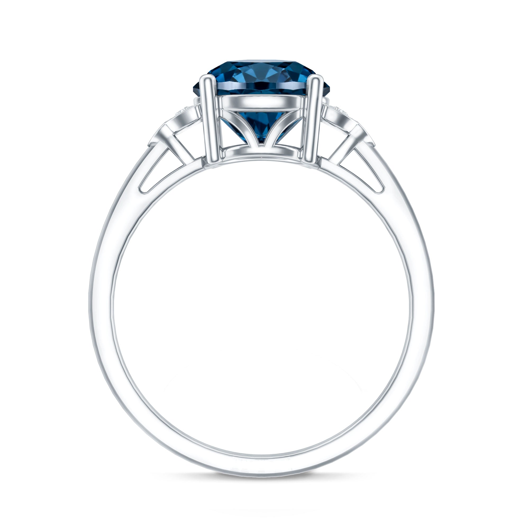 1.3 Carat London Blue Topaz Solitaire Engagement Ring with Diamond Trio AAA - Rosec Jewels