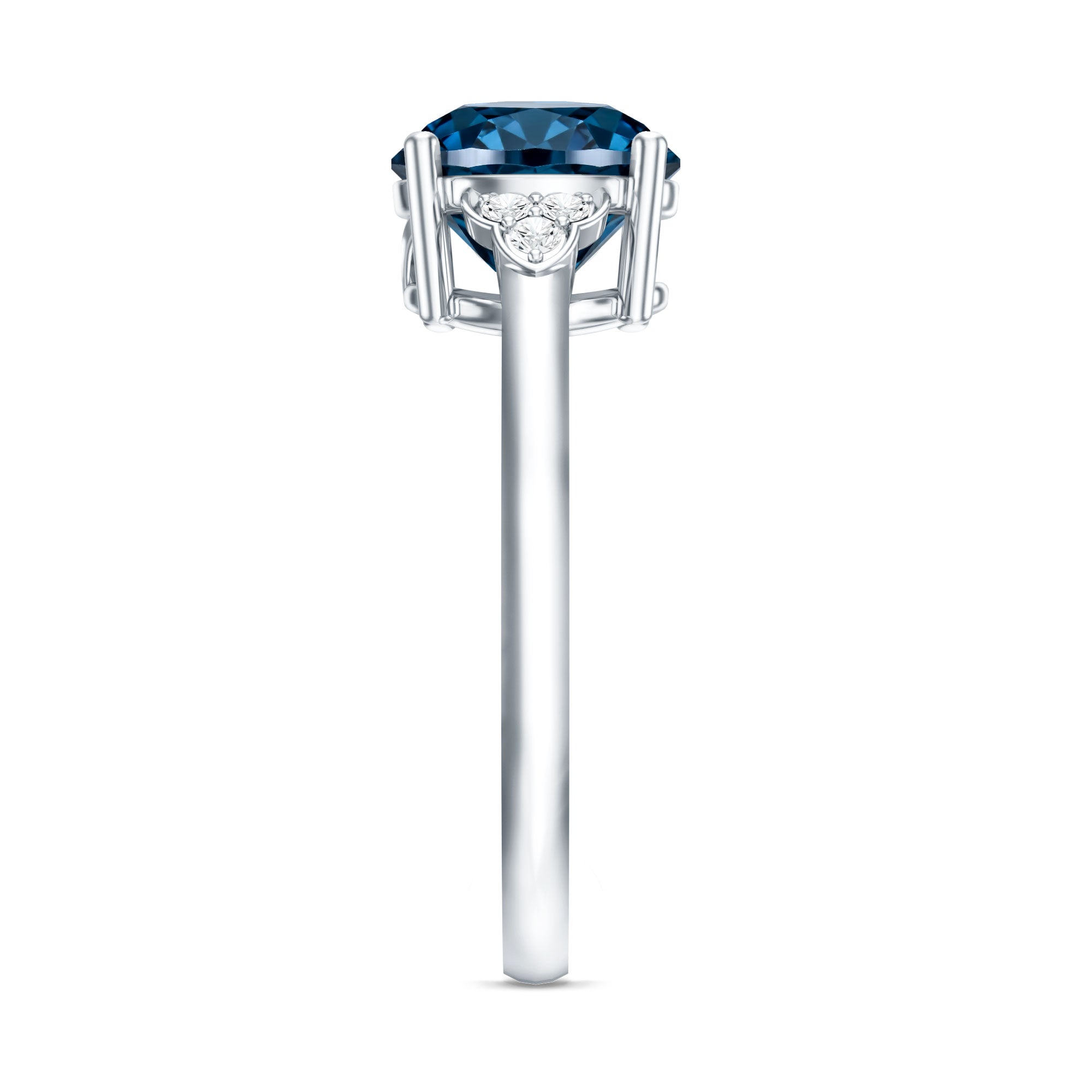 1.3 Carat London Blue Topaz Solitaire Engagement Ring with Diamond Trio AAA - Rosec Jewels