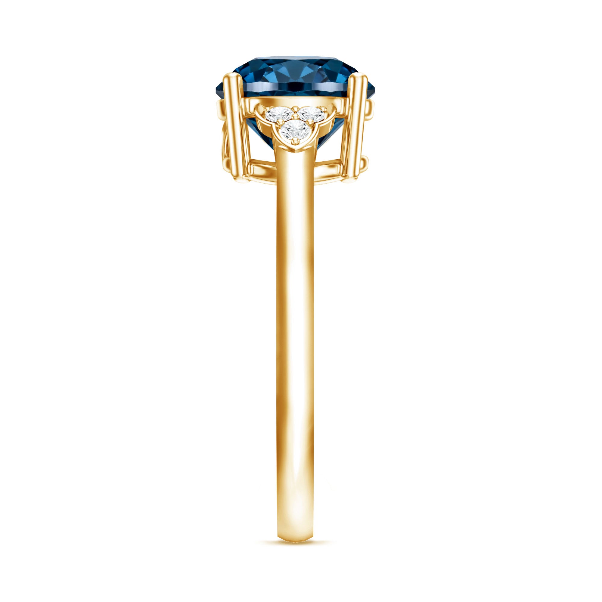 1.3 Carat London Blue Topaz Solitaire Engagement Ring with Diamond Trio AAA - Rosec Jewels