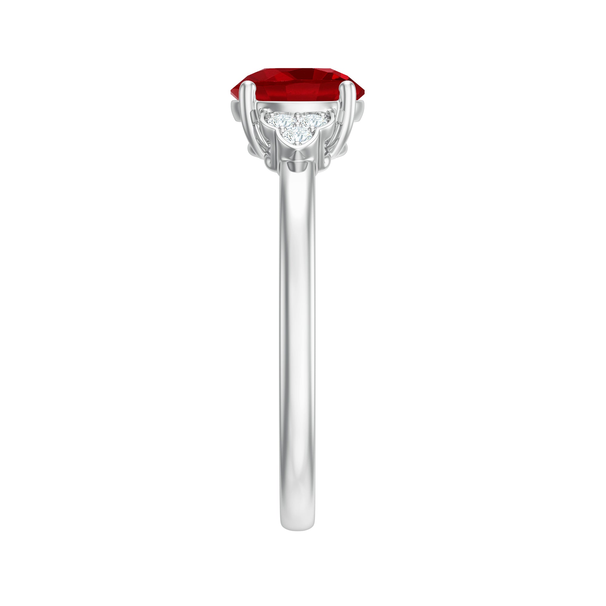 Lab Grown Ruby Solitaire Engagement Ring with Diamond Trio AAAA - Rosec Jewels