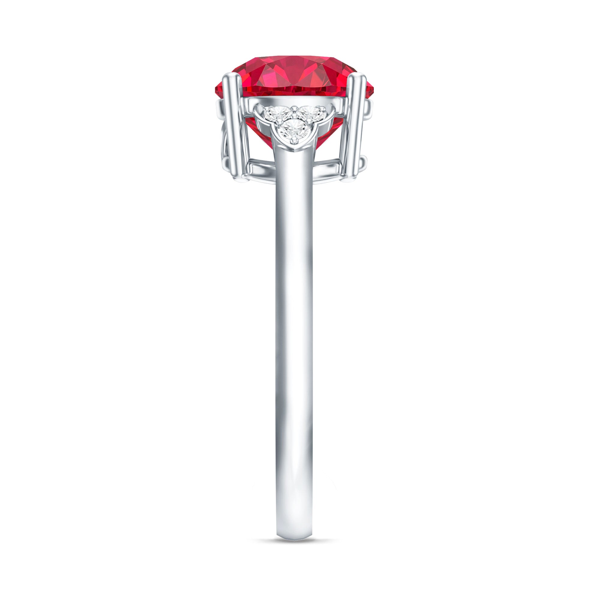 Lab Grown Ruby Solitaire Engagement Ring with Diamond Trio AAAA - Rosec Jewels
