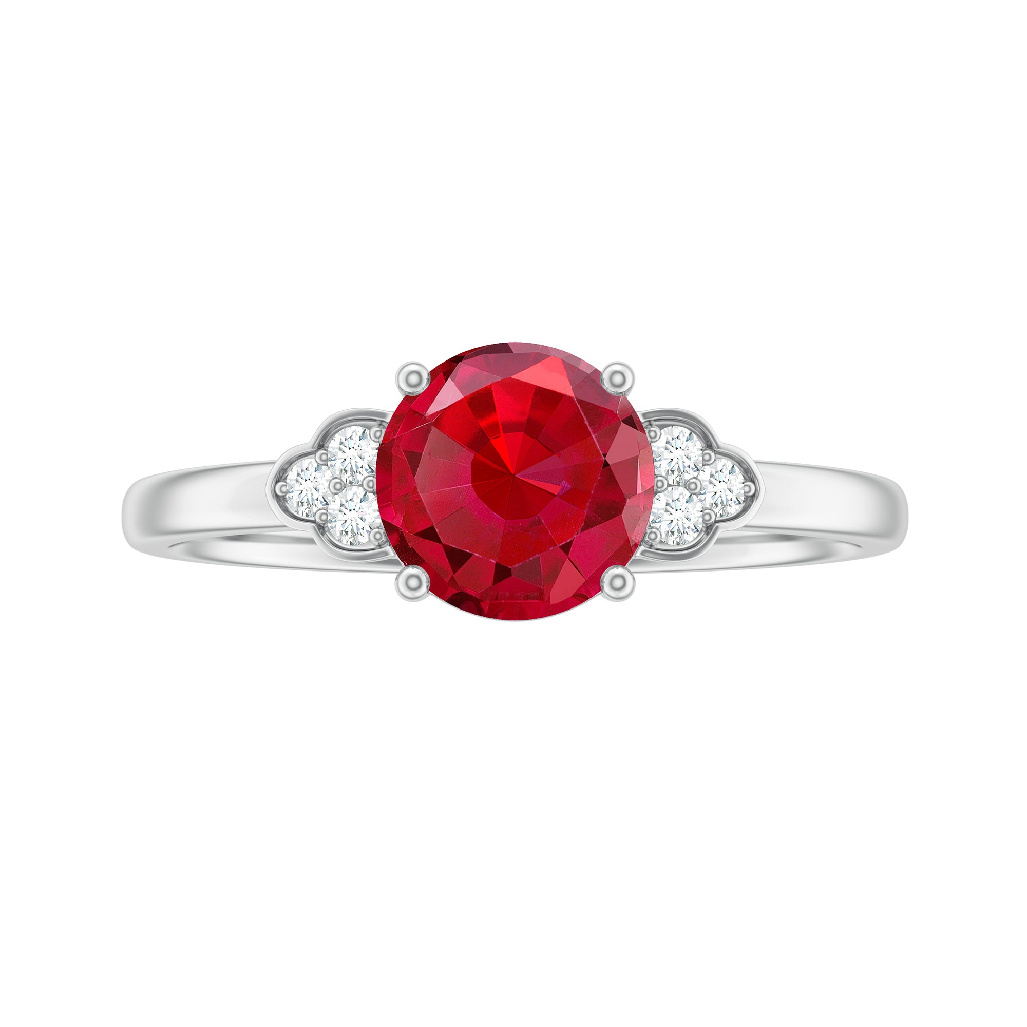 Lab Grown Ruby Solitaire Engagement Ring with Diamond Trio AAAA - Rosec Jewels