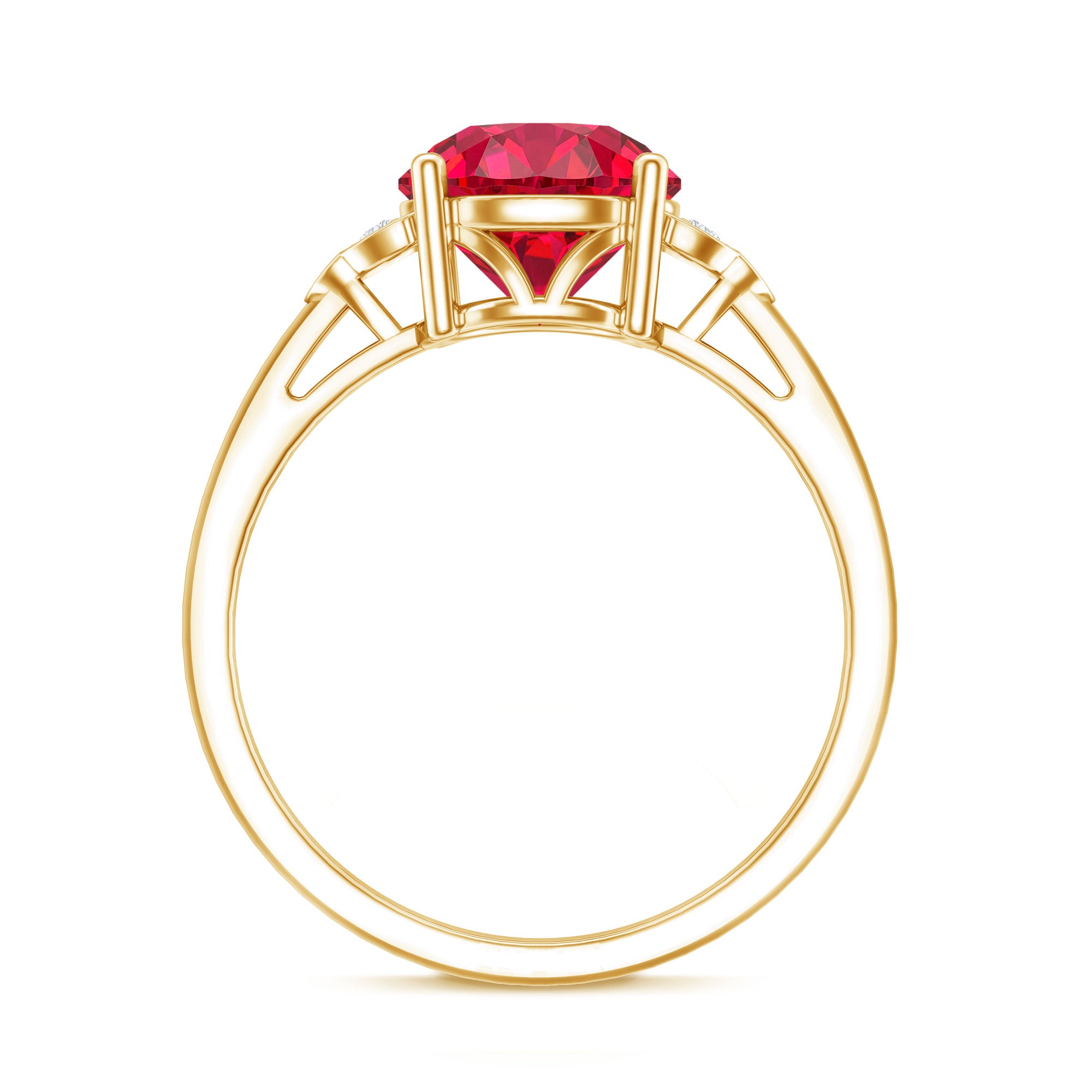 Lab Grown Ruby Solitaire Engagement Ring with Diamond Trio AAAA - Rosec Jewels