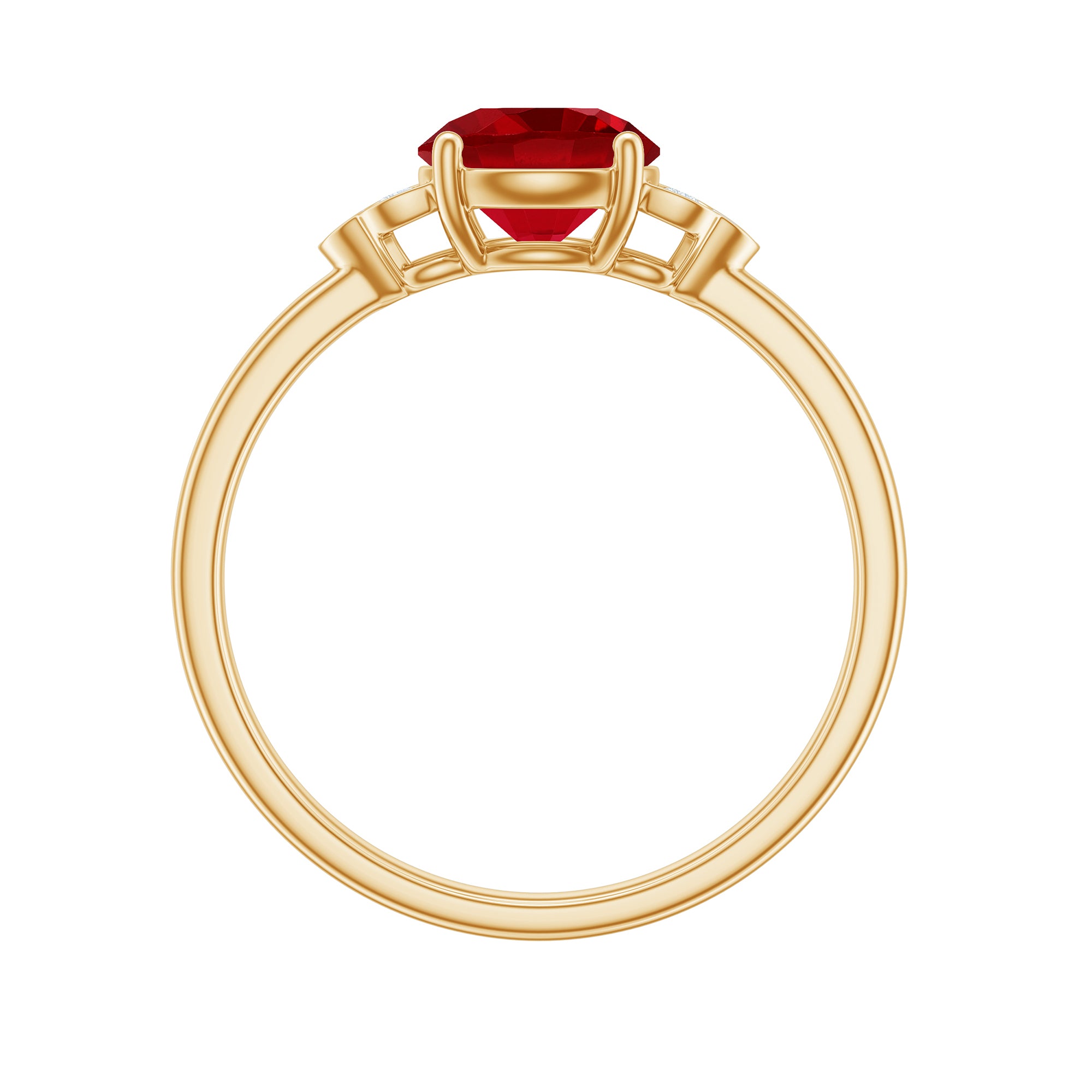 Lab Grown Ruby Solitaire Engagement Ring with Diamond Trio AAAA - Rosec Jewels