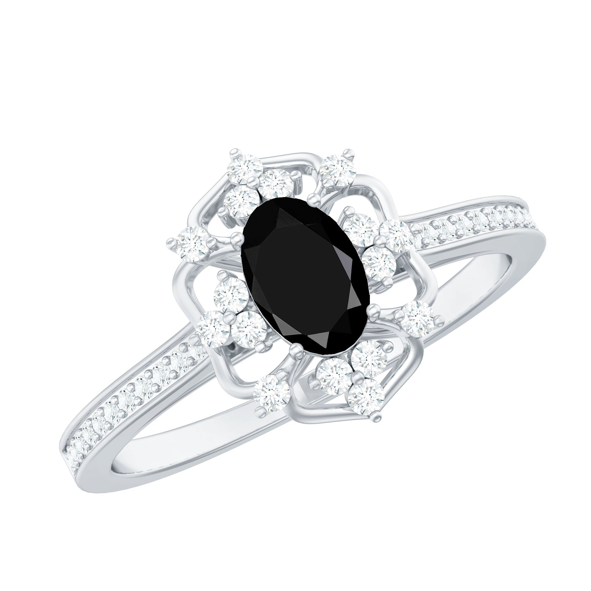 Certified 4X6mm Black Onyx Vintage Inspired Engagement Ring with Diamond
