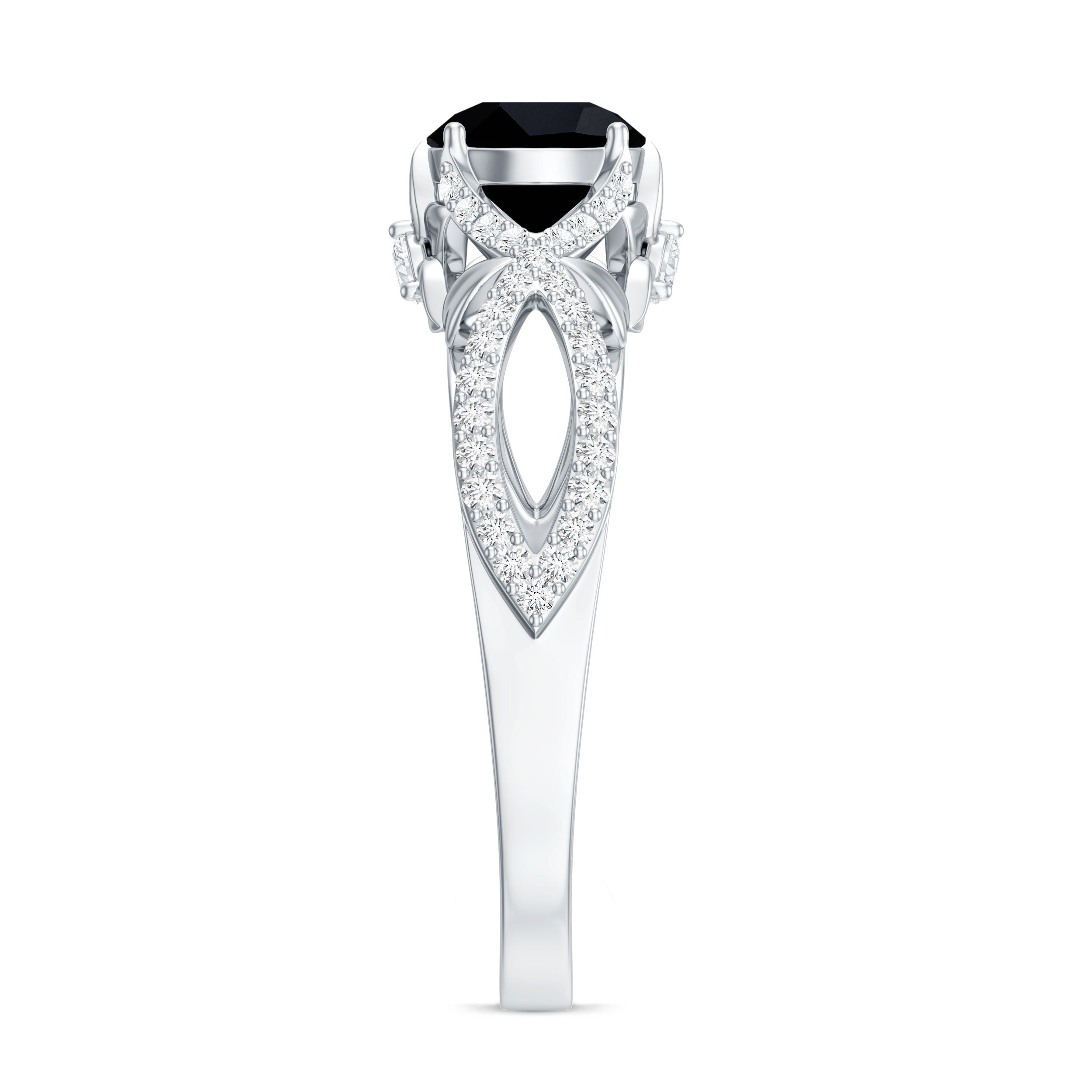 1.3 Carat Lab Grown Black and White Diamond Engagement Ring with Crossover Shank AAAA ( Synthetic ) - Rosec Jewels