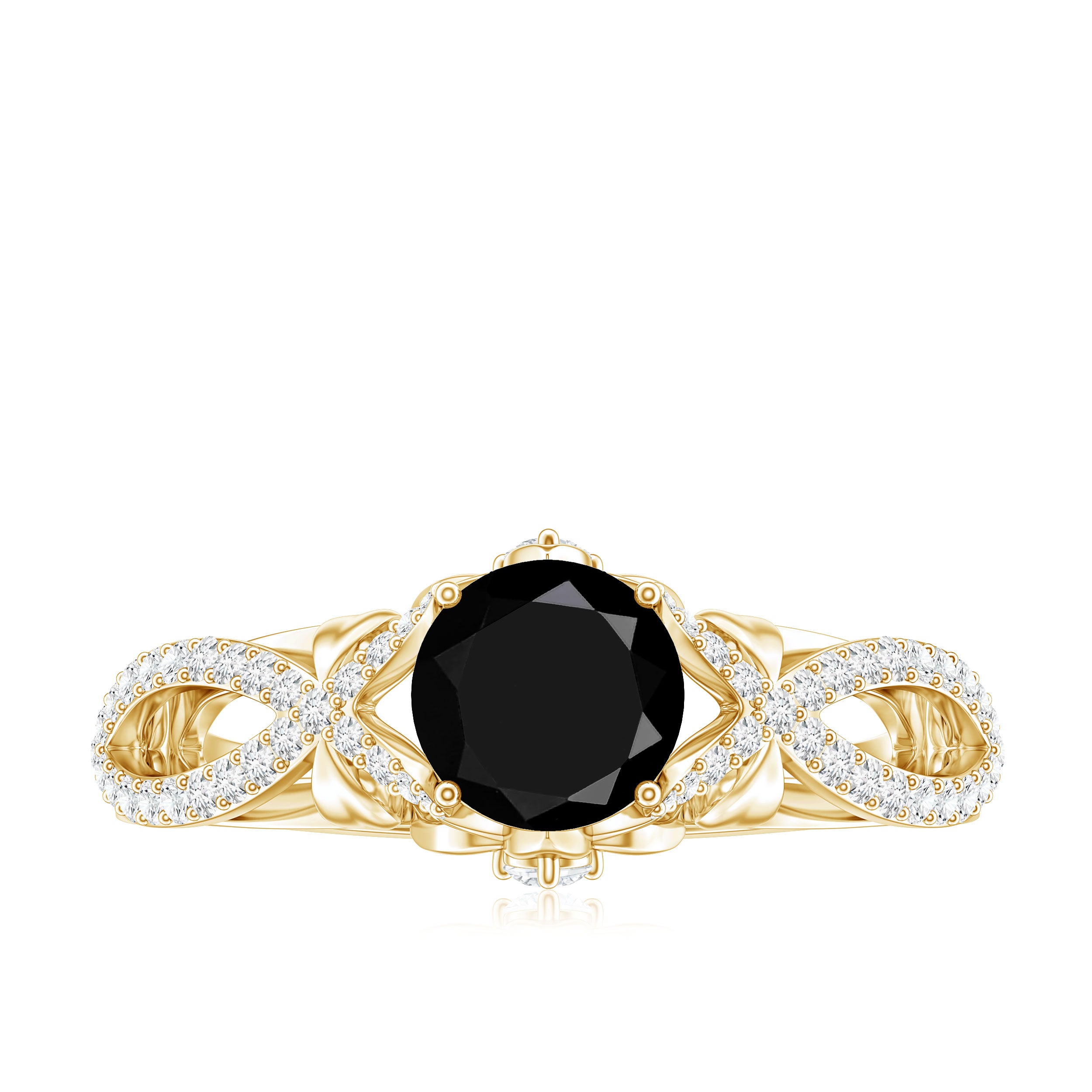 1.3 Carat Lab Grown Black and White Diamond Engagement Ring with Crossover Shank AAAA ( Synthetic ) - Rosec Jewels