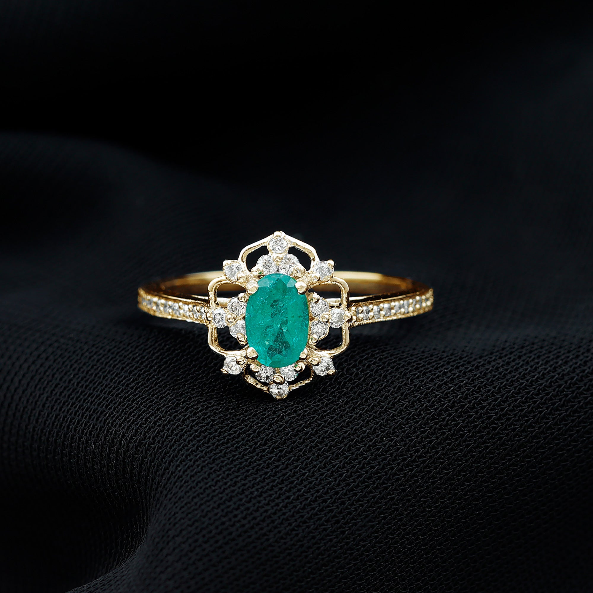 Rosec Jewels-Vintage Style Emerald and Diamond Oval Engagement Ring