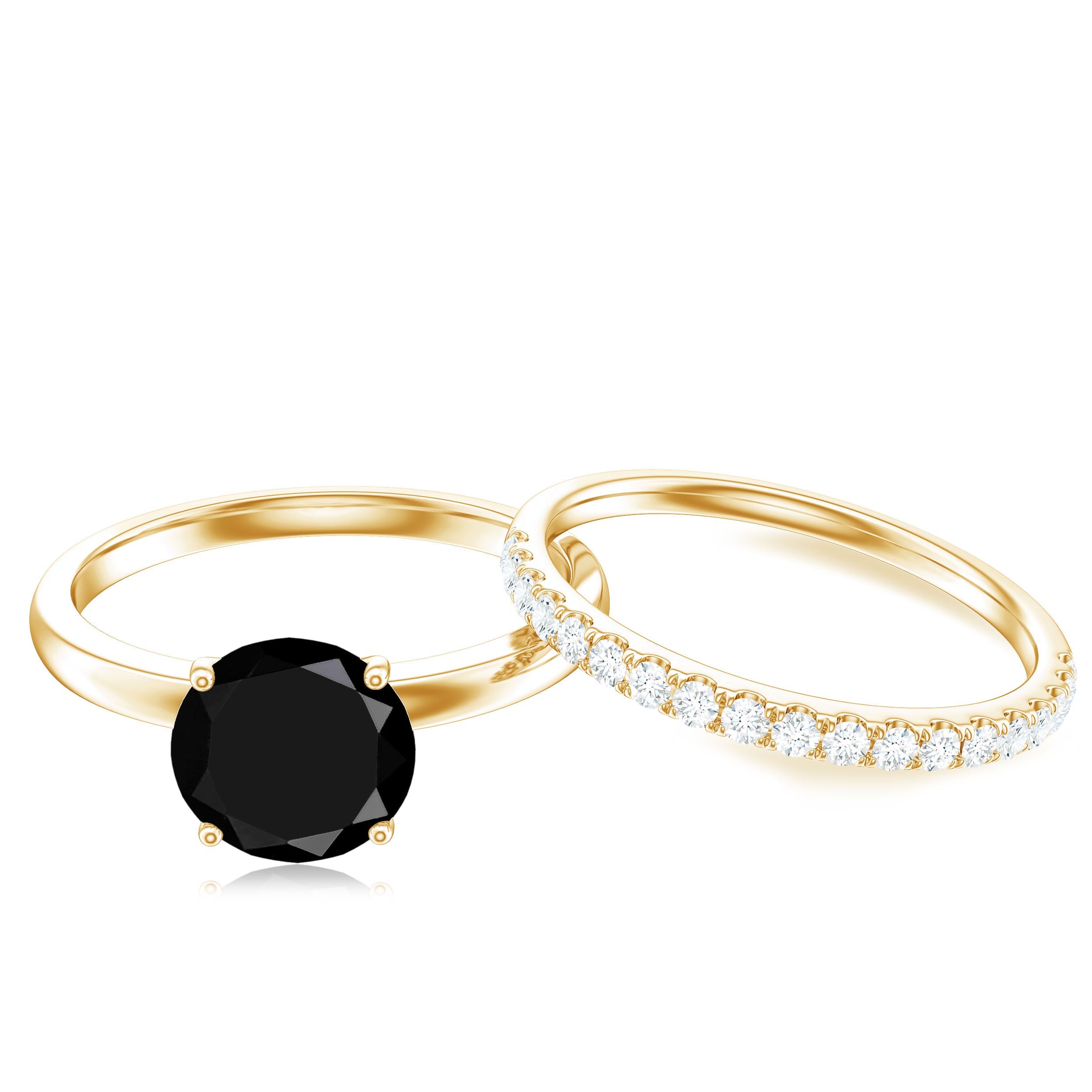 Natural 8mm Black Onyx Solitaire Engagement Rings with Diamond Enhancer AAA - Rosec Jewels