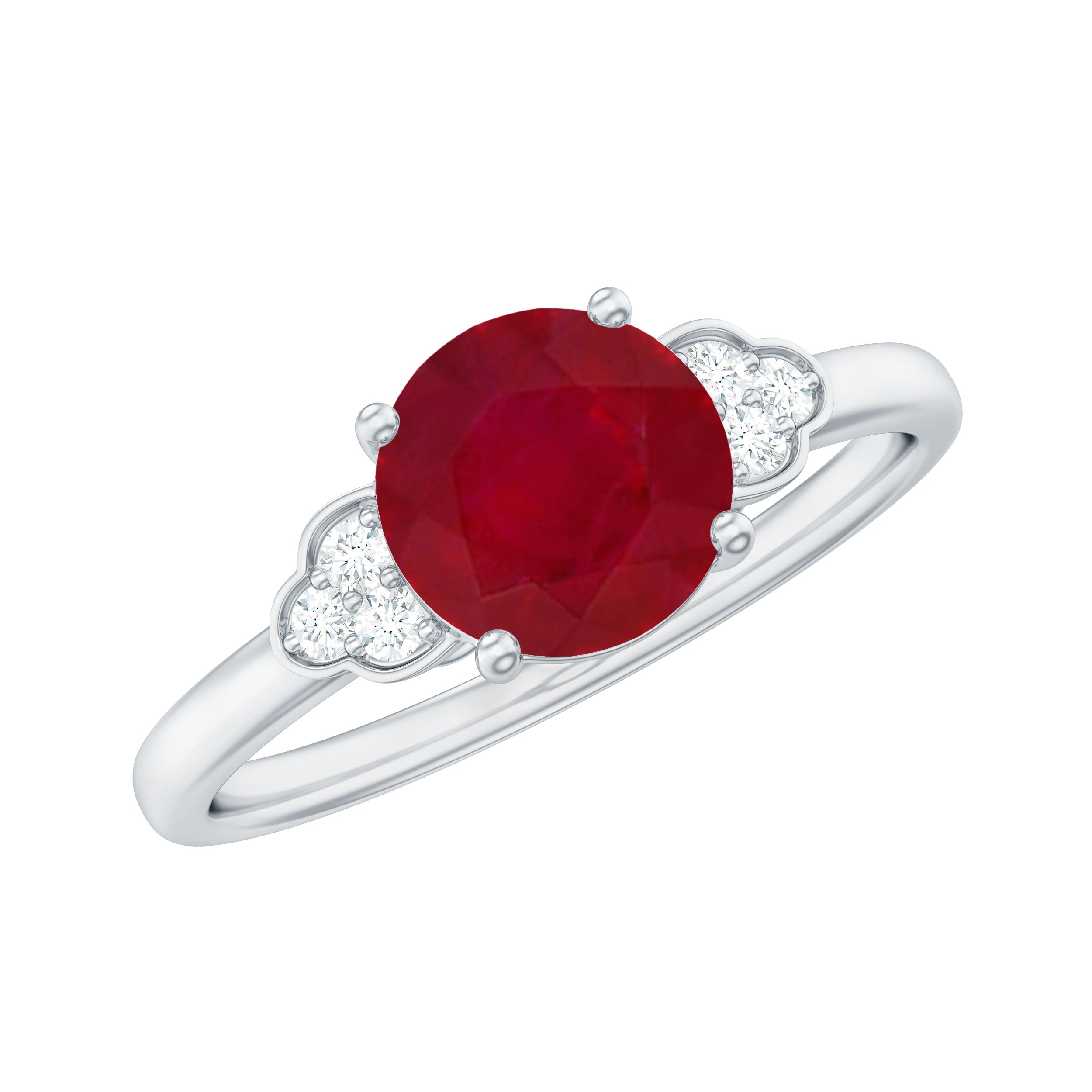Ruby Engagement Ring with Diamond Trio