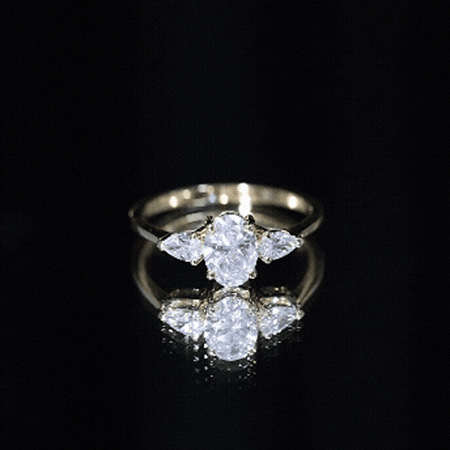 Oval and Pear Cut Moissanite Three Stone Engagement Ring D-VS1 - Rosec Jewels