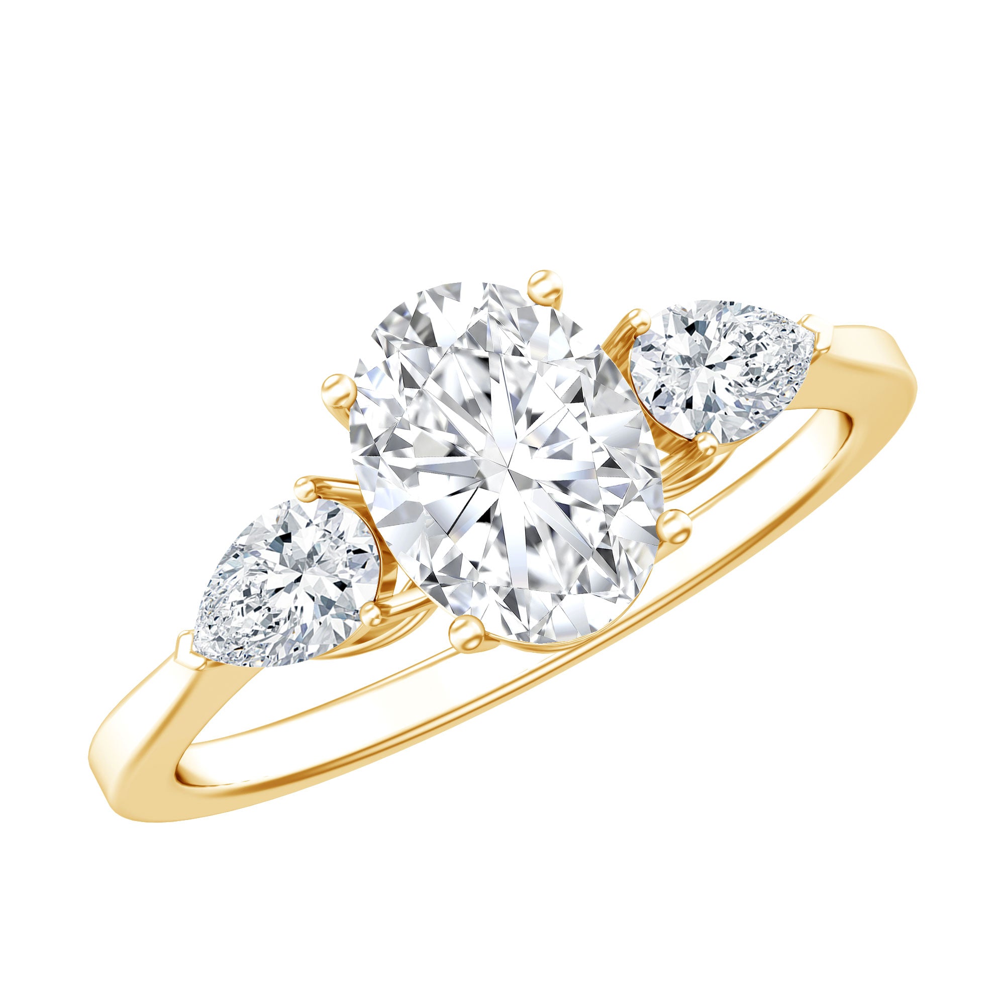 Oval and Pear Cut Moissanite Three Stone Engagement Ring D-VS1 - Rosec Jewels