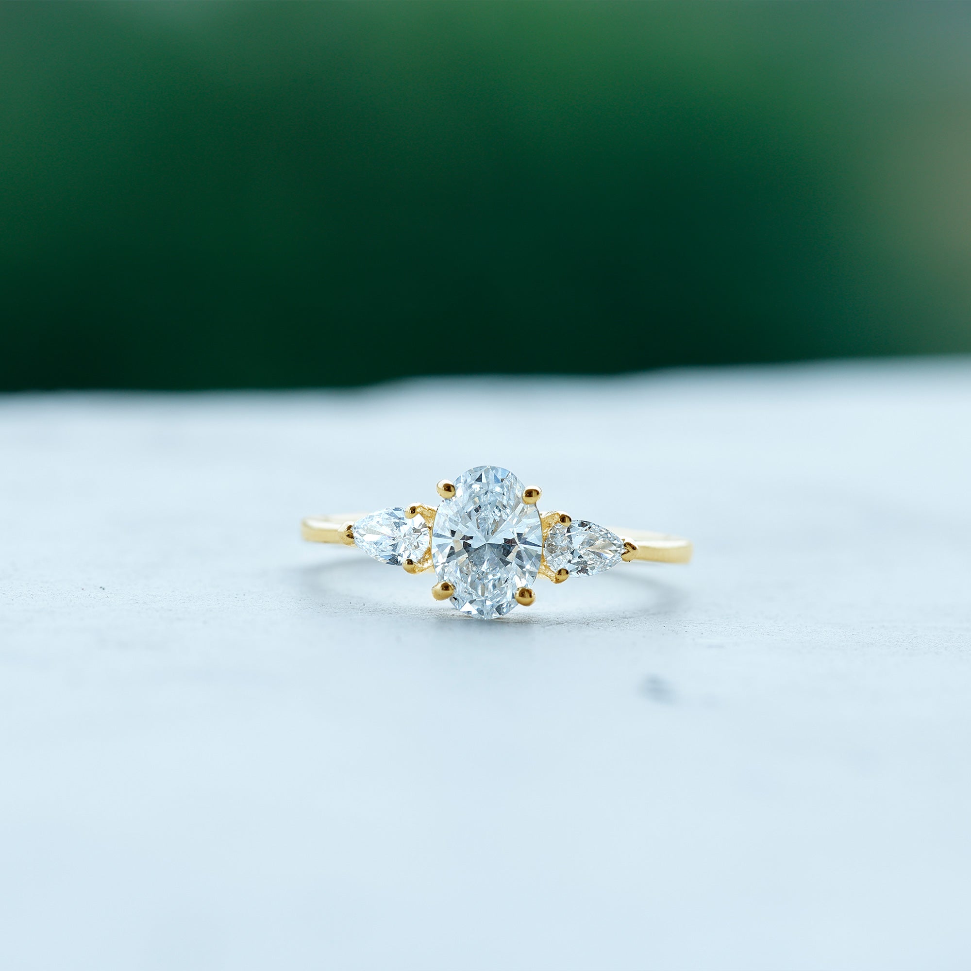 Oval and Pear Cut Moissanite Three Stone Engagement Ring D-VS1 - Rosec Jewels