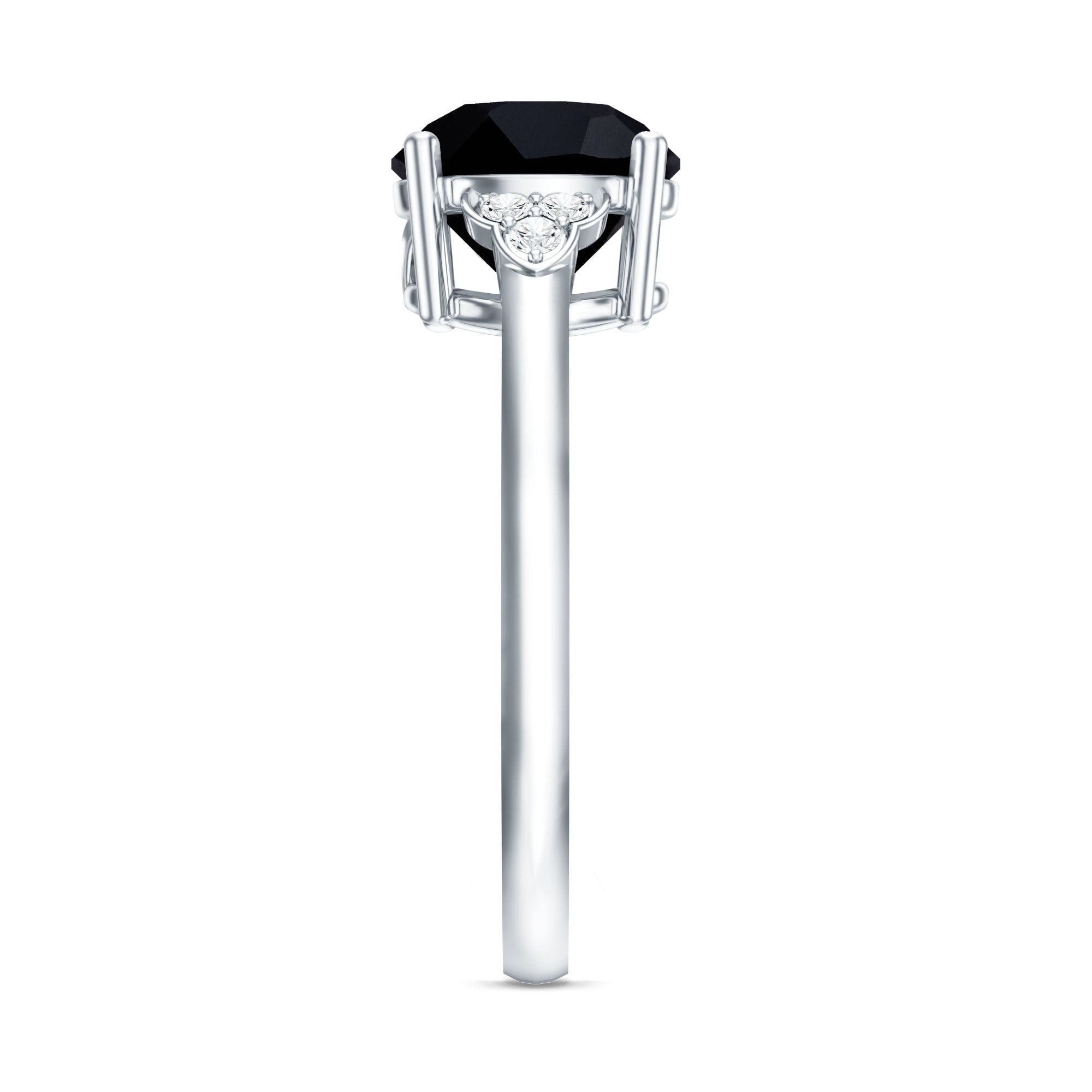 Real Black Onyx Solitaire Engagement Ring with Diamond Trio AAA - Rosec Jewels