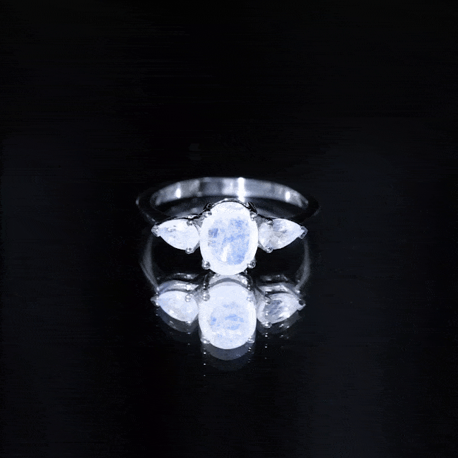 Natural Moonstone Three Stone Engagement Ring AAA - Rosec Jewels