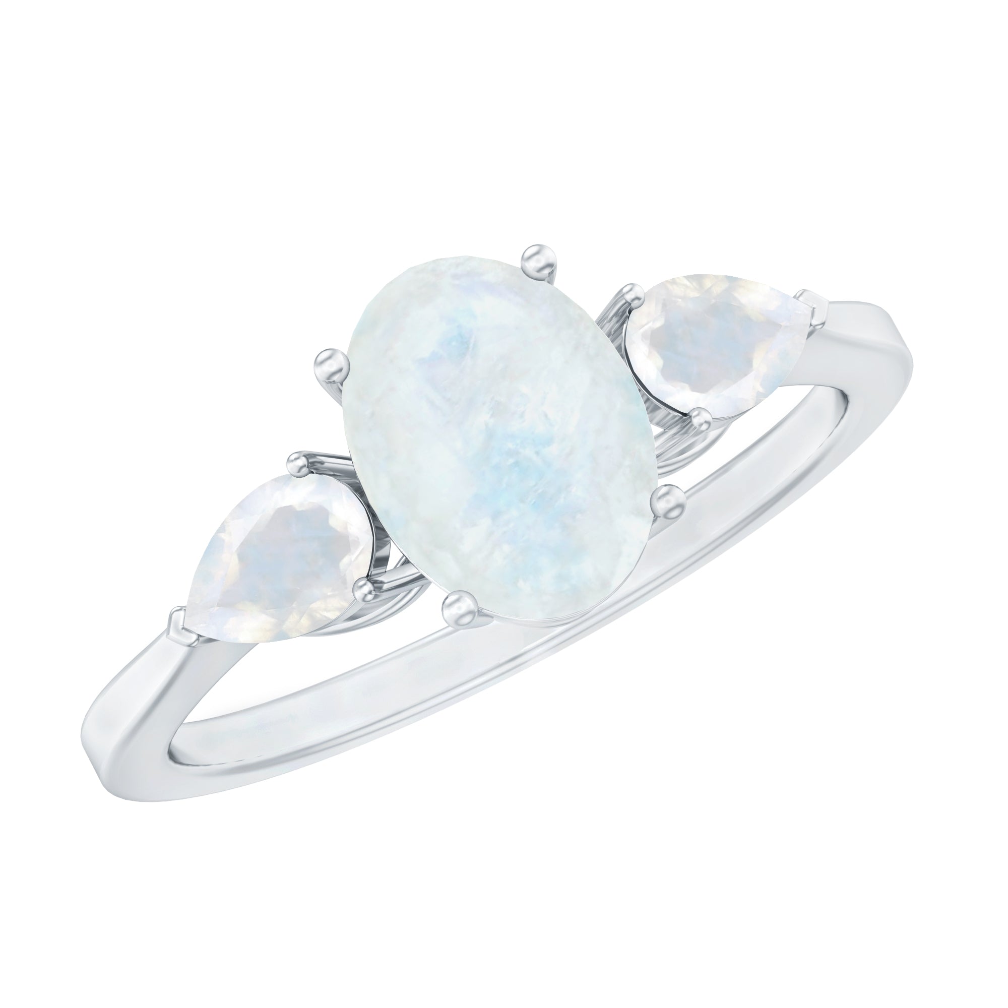 Natural Moonstone Three Stone Engagement Ring