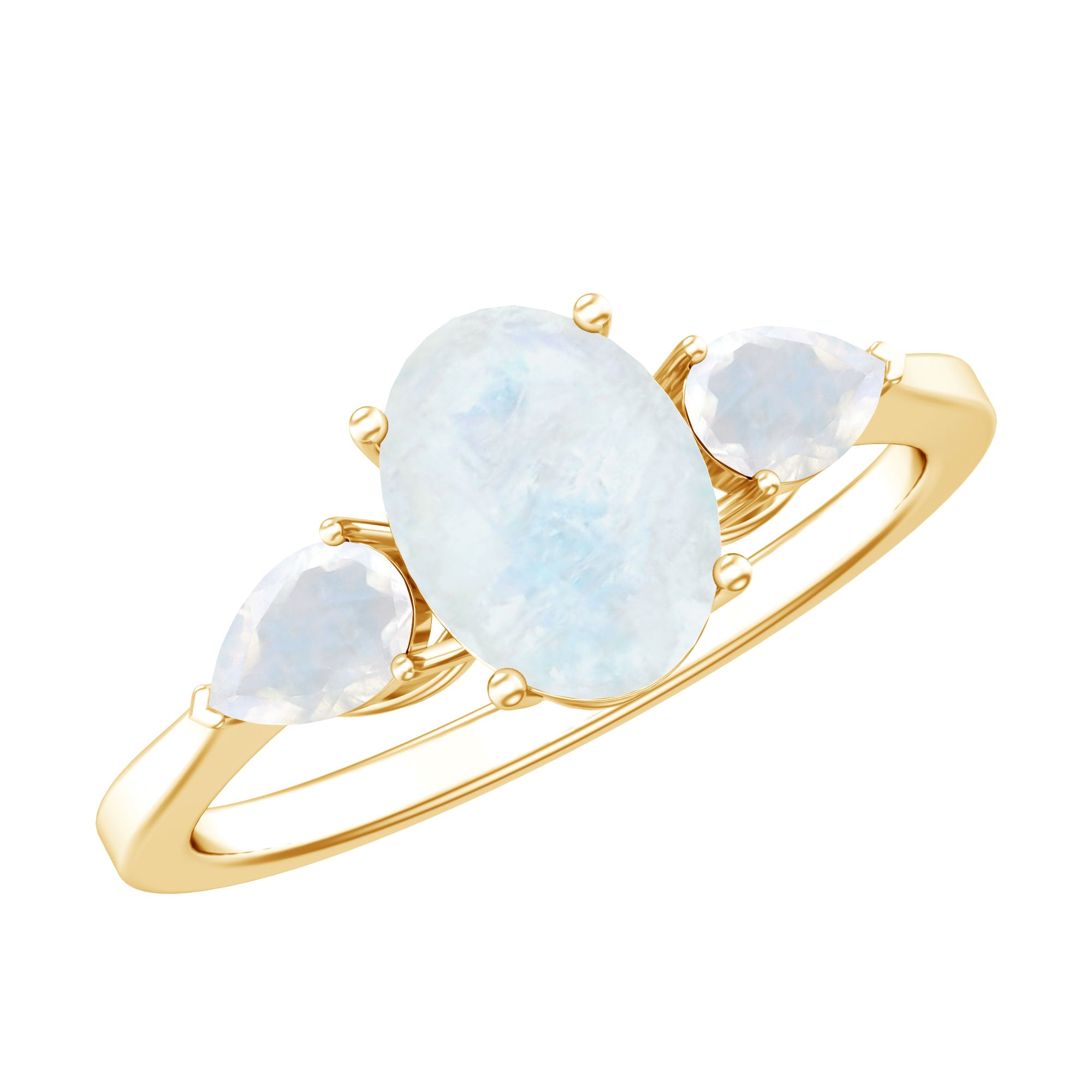 Natural Moonstone Three Stone Engagement Ring AAA - Rosec Jewels