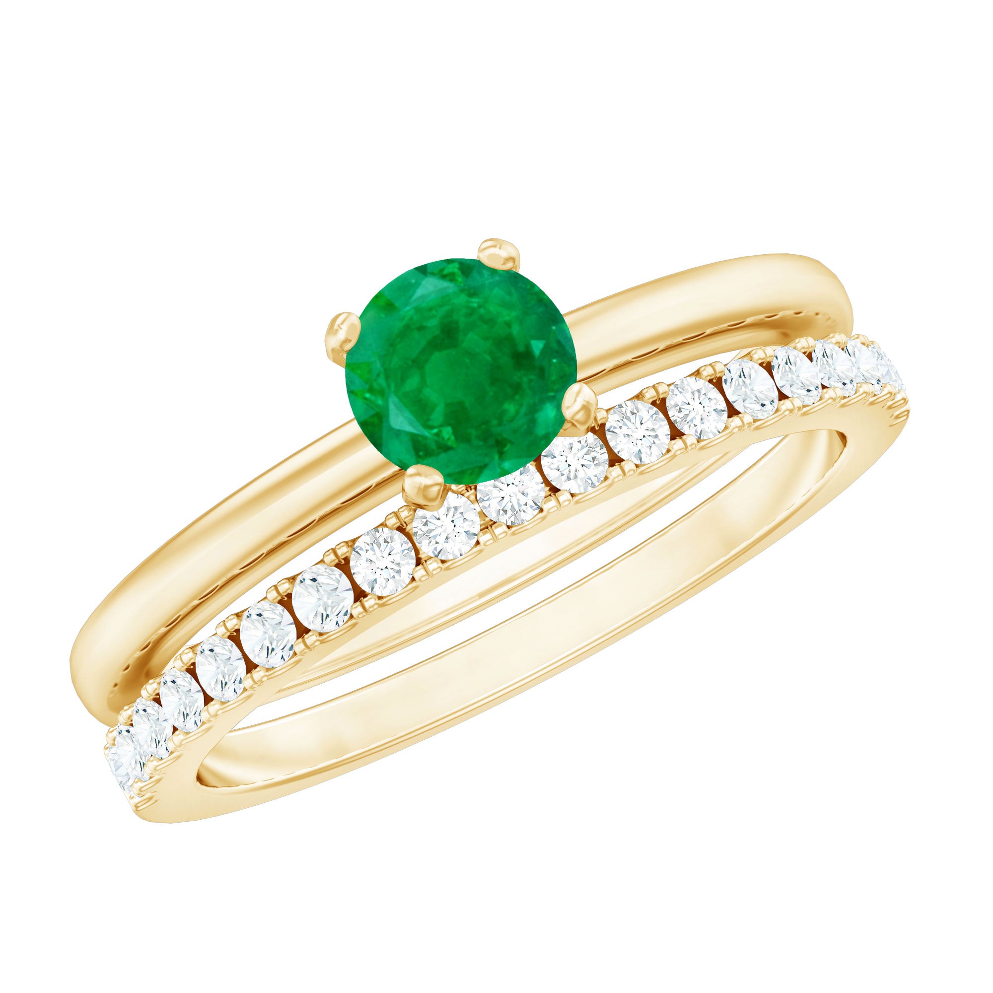Certified Real Emerald Solitaire Engagement Ring with Diamond Enhancer AAA - Rosec Jewels