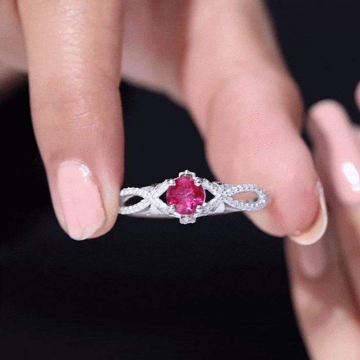 Classic Created Ruby and Diamond Crossover Engagement Ring with Diamond AAAA - Rosec Jewels