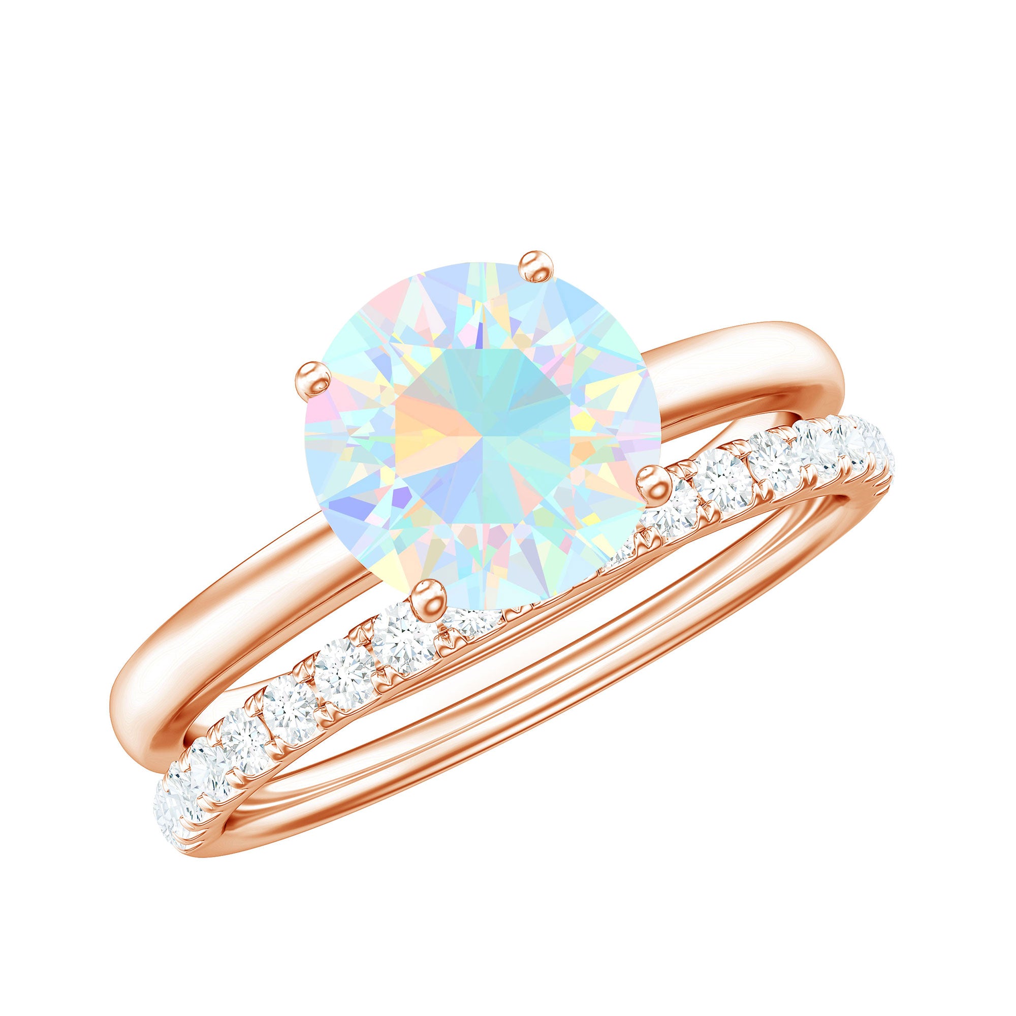Natural 2 Carat Ethiopian Opal Diamond Solitaire Engagement Wedding Ring Set AAA - Rosec Jewels