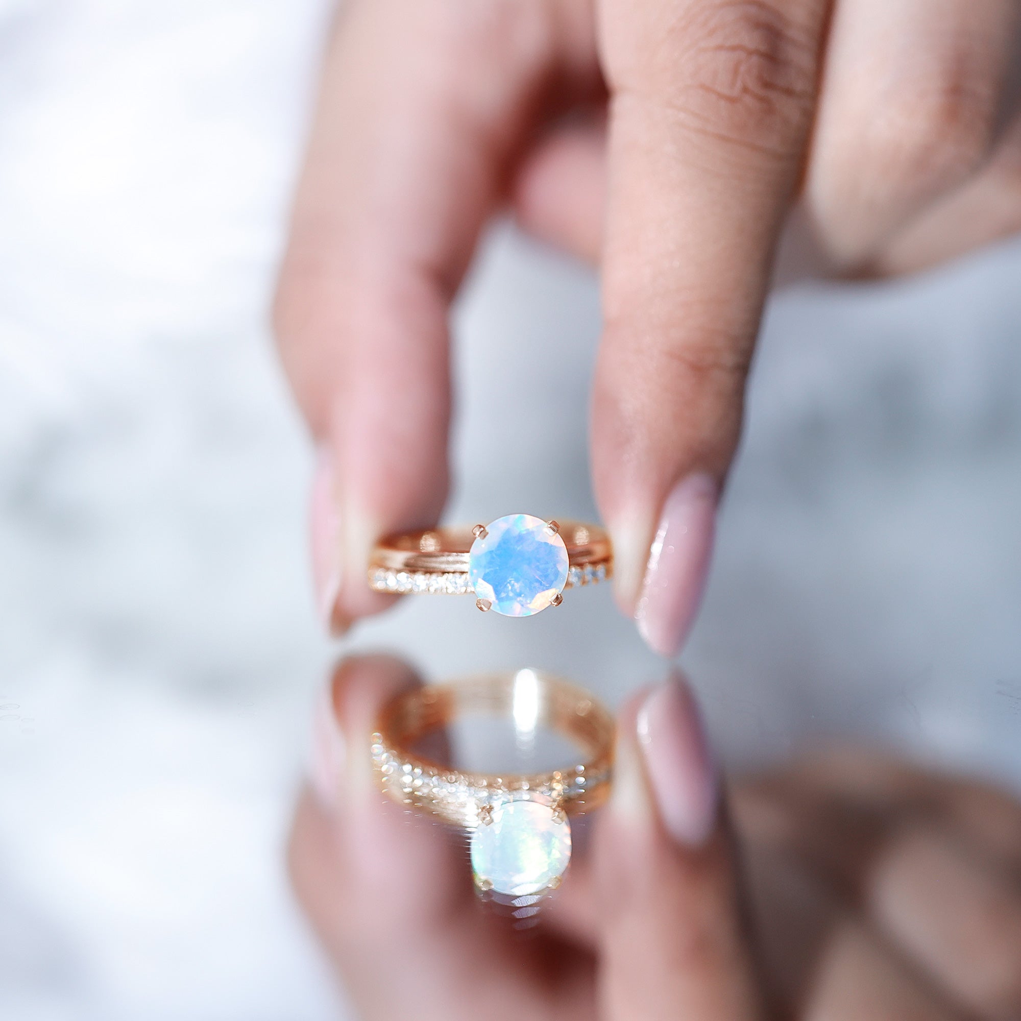 Natural 2 Carat Ethiopian Opal Diamond Solitaire Engagement Wedding Ring Set AAA - Rosec Jewels