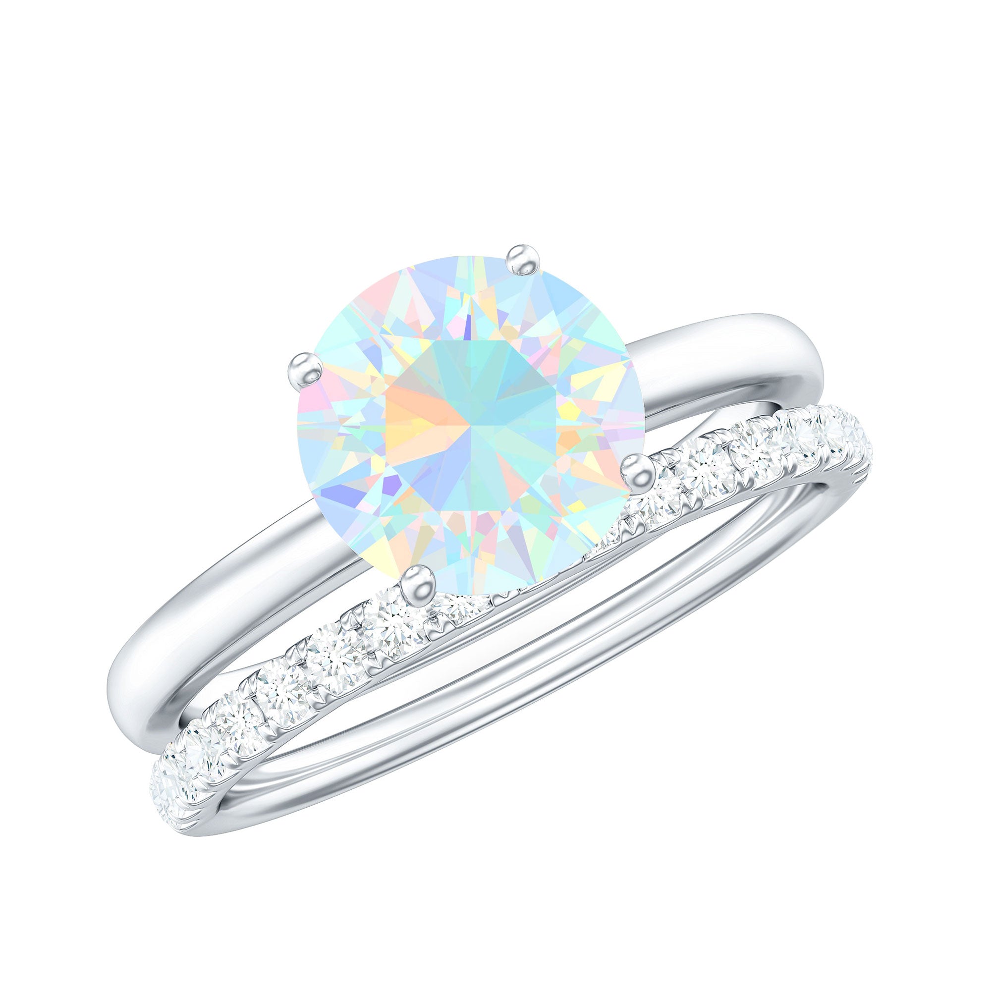 Natural 2 Carat Ethiopian Opal Diamond Solitaire Engagement Wedding Ring Set AAA - Rosec Jewels