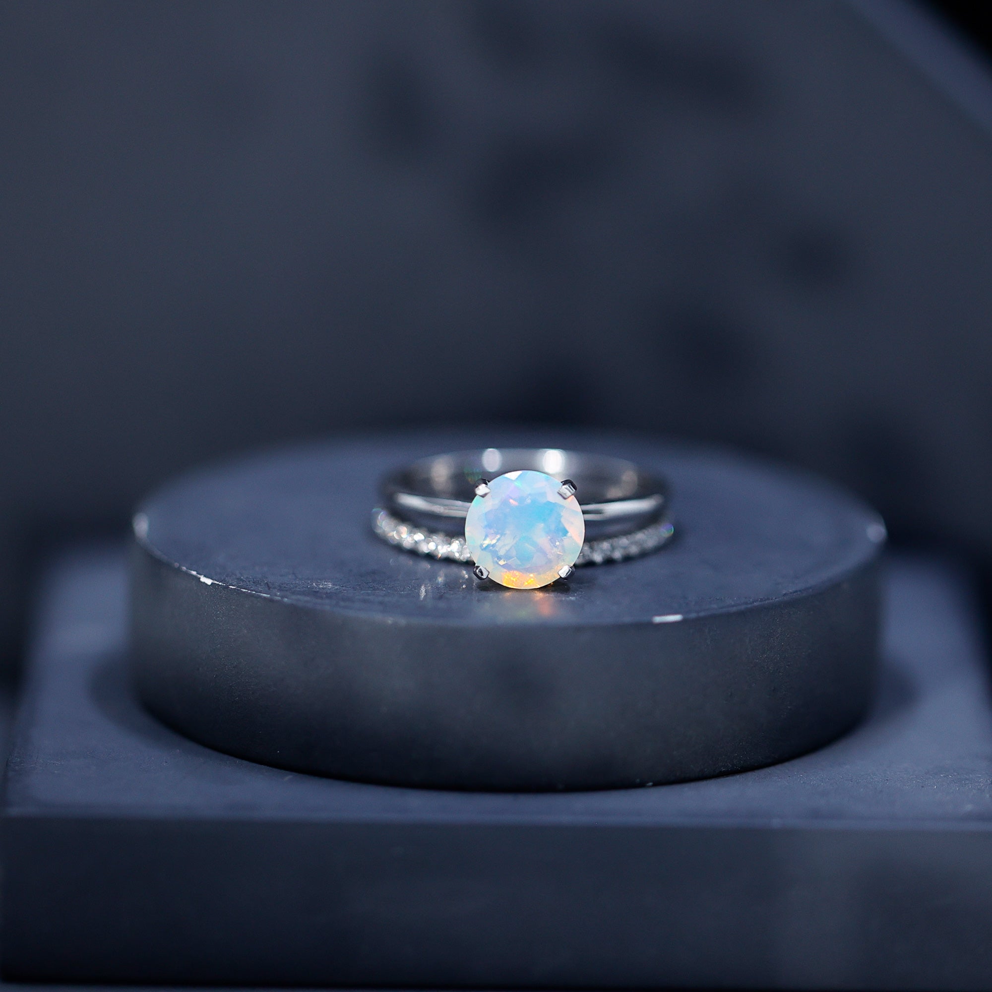 Natural 2 Carat Ethiopian Opal Diamond Solitaire Engagement Wedding Ring Set AAA - Rosec Jewels