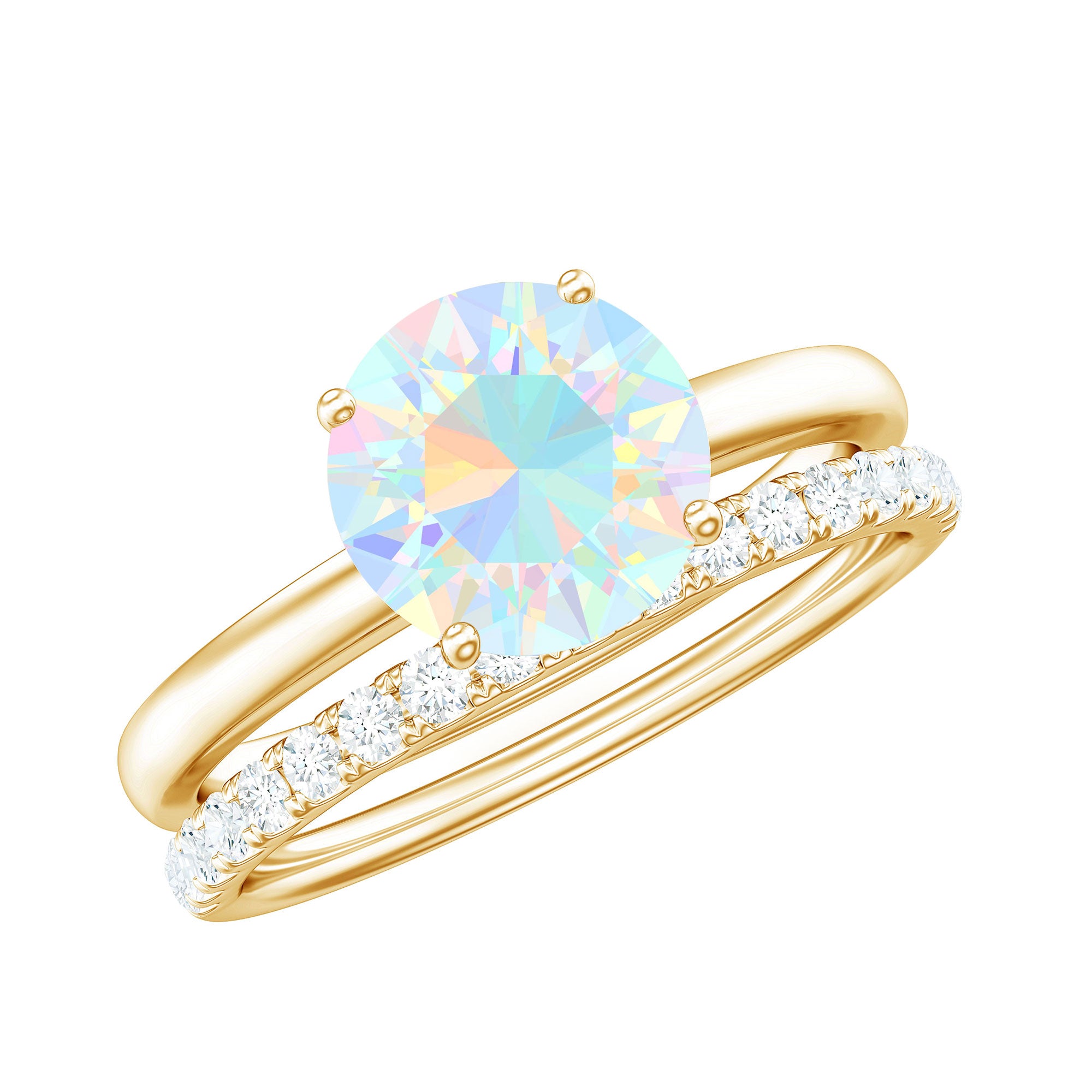 Natural 2 Carat Ethiopian Opal Diamond Solitaire Engagement Wedding Ring Set AAA - Rosec Jewels