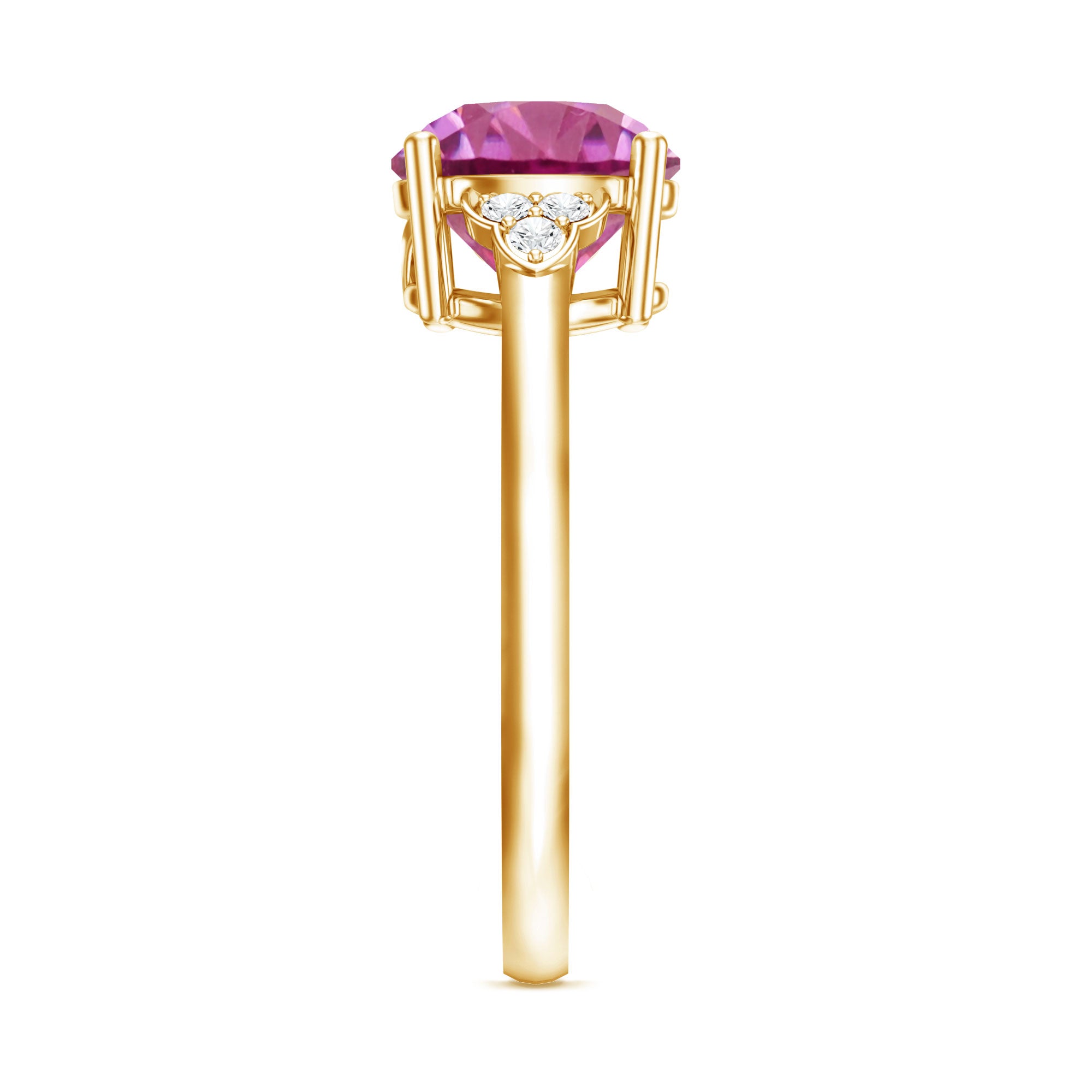 Round Pink Tourmaline Solitaire Engagement Ring with Diamond AAA - Rosec Jewels