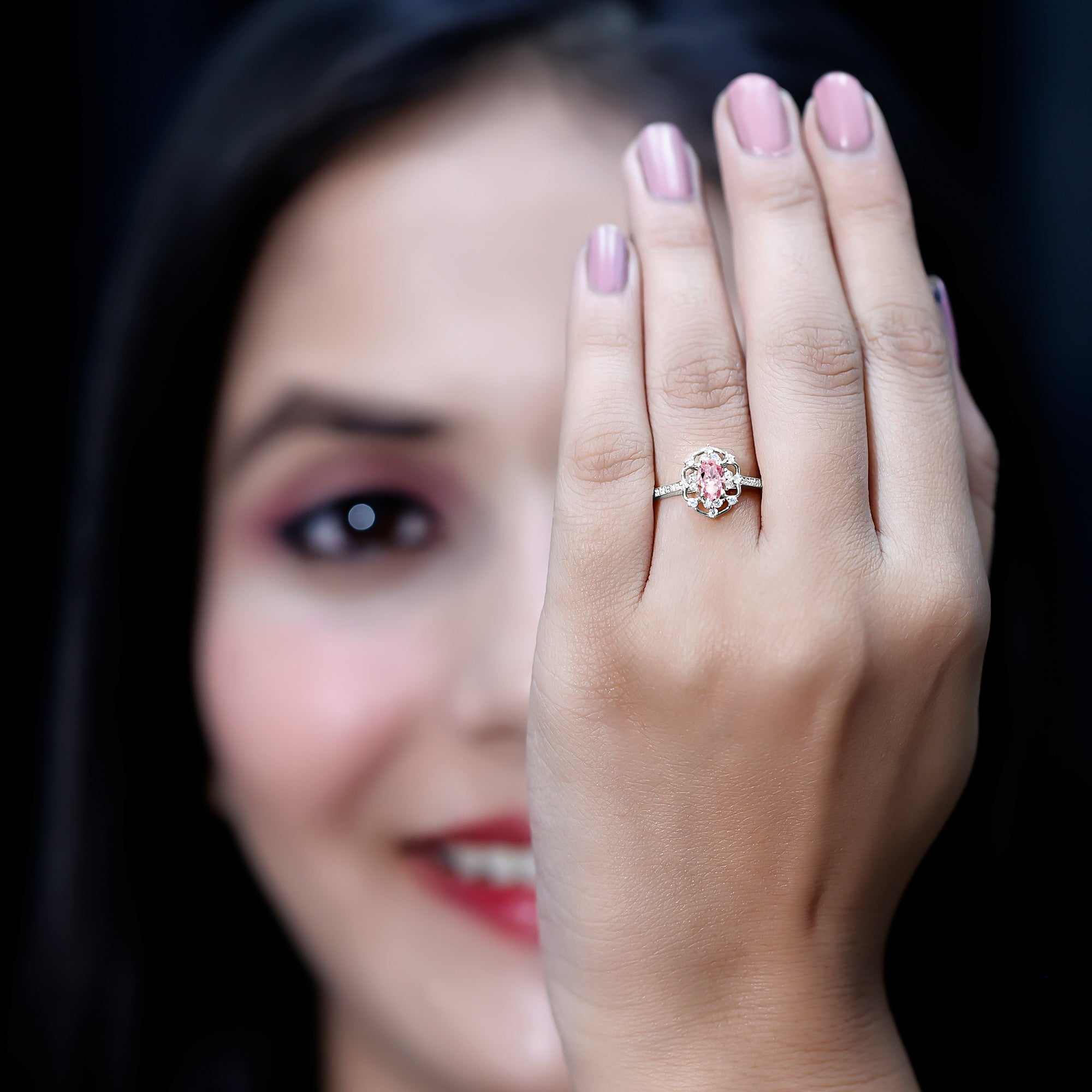 Natural Pink Sapphire Diamond Vintage Engagement Ring in Silver AAA 92.5 Sterling Silver - Rosec Jewels