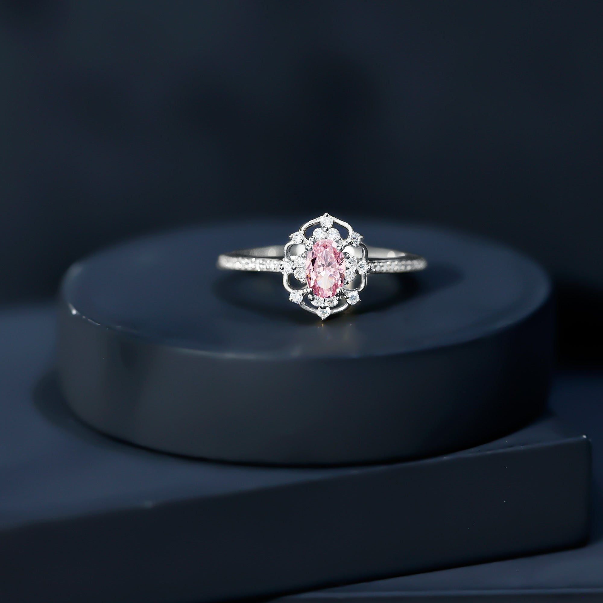 Natural Pink Sapphire Diamond Vintage Engagement Ring in Silver AAA 92.5 Sterling Silver - Rosec Jewels